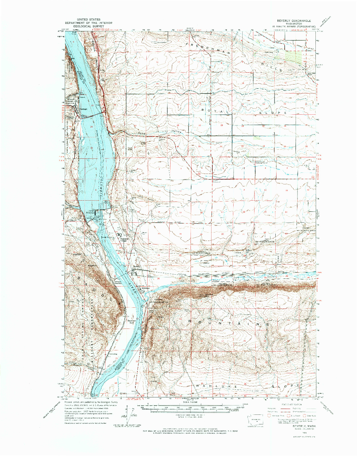 USGS 1:62500-SCALE QUADRANGLE FOR BEVERLY, WA 1965