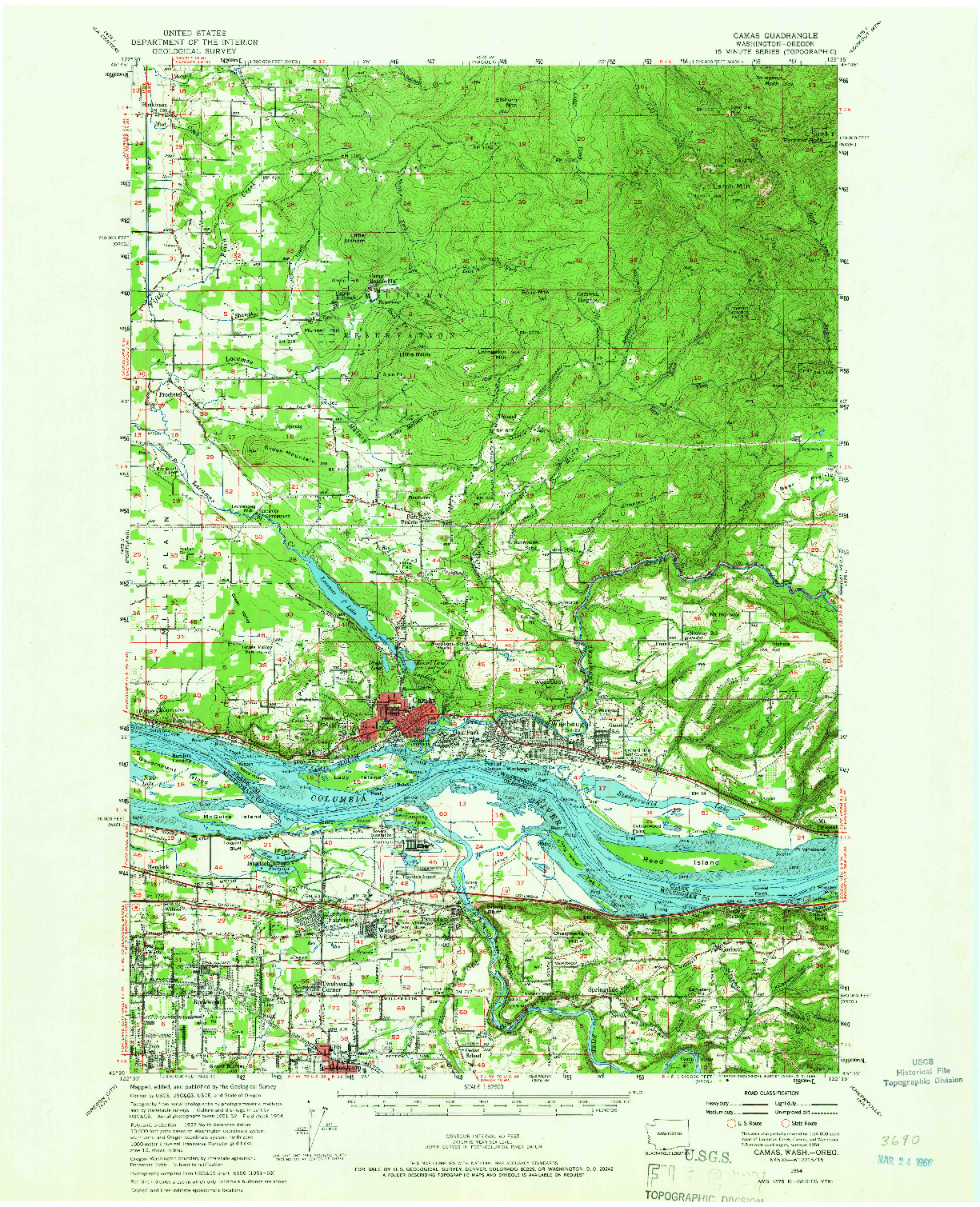 USGS 1:62500-SCALE QUADRANGLE FOR CAMAS, WA 1954