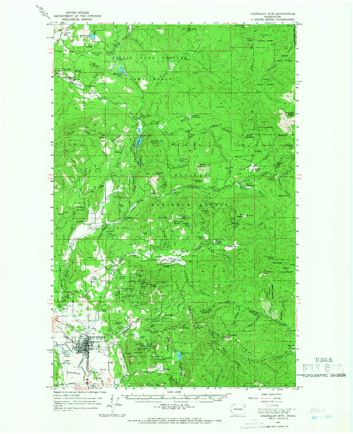 USGS 1:62500-SCALE QUADRANGLE FOR CHEWELAH MTN, WA 1964