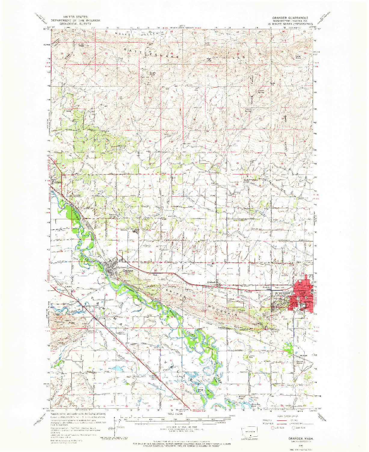 USGS 1:62500-SCALE QUADRANGLE FOR GRANGER, WA 1965