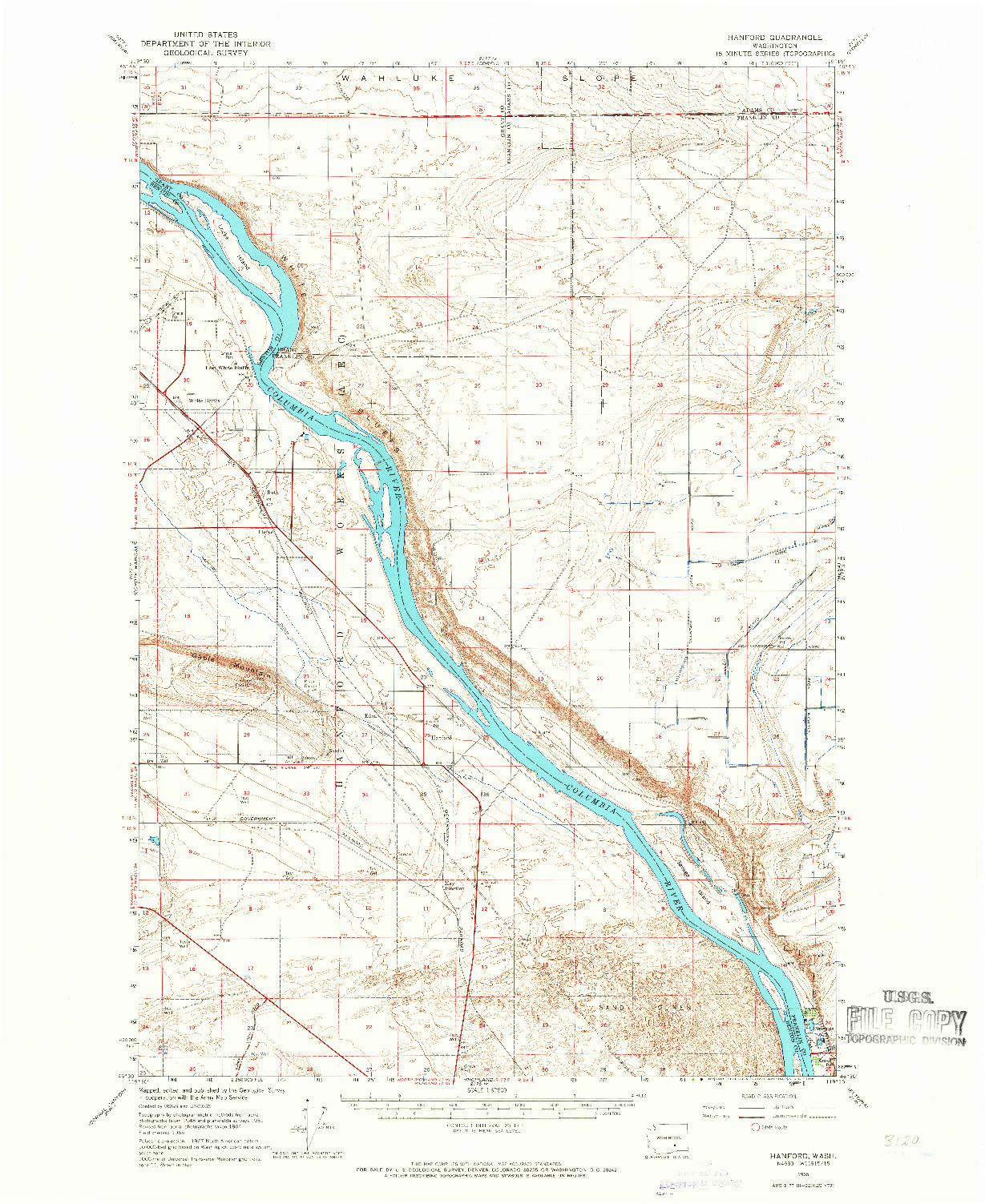 USGS 1:62500-SCALE QUADRANGLE FOR HANFORD, WA 1965