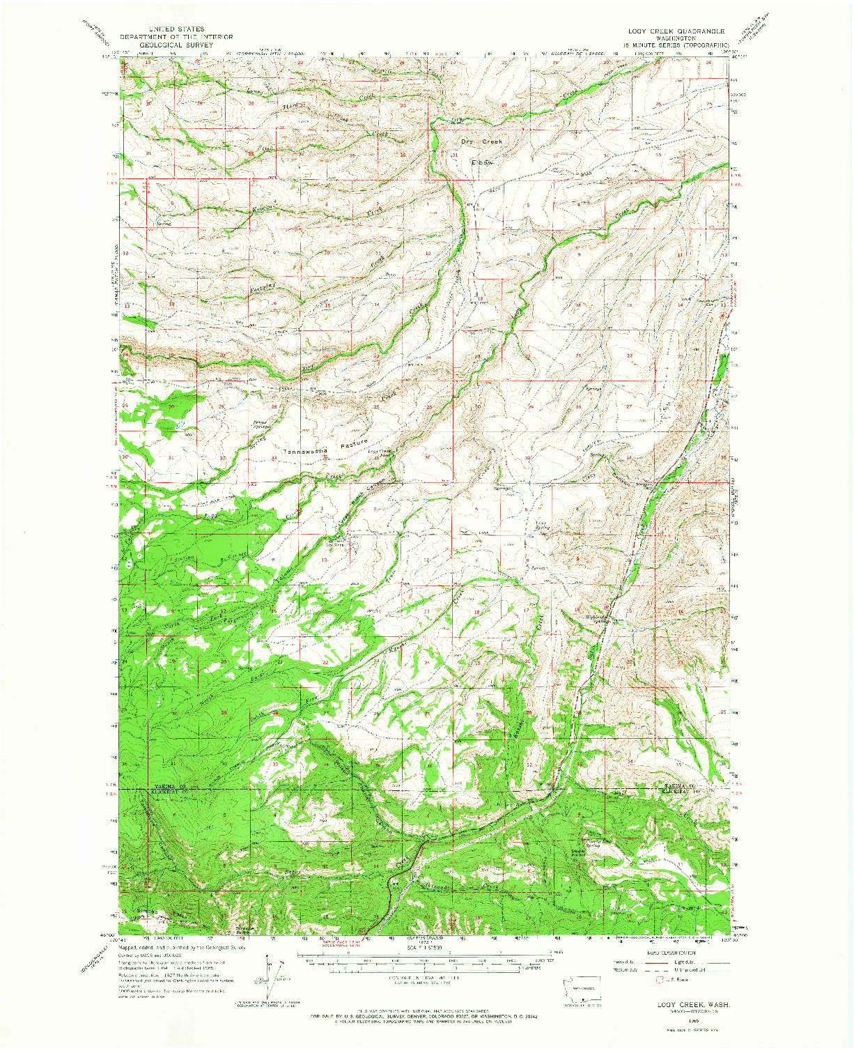 USGS 1:62500-SCALE QUADRANGLE FOR LOGY CREEK, WA 1965