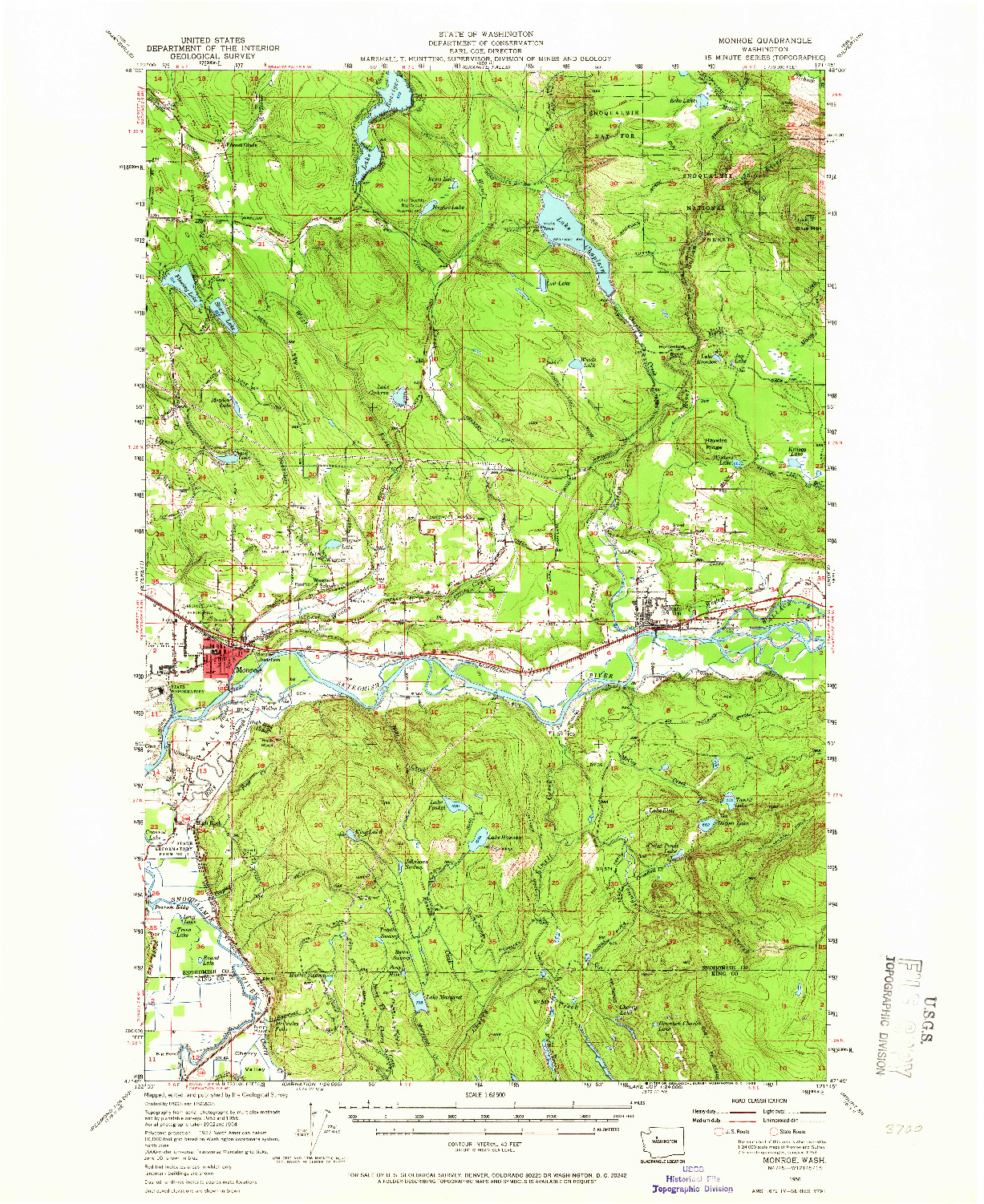 USGS 1:62500-SCALE QUADRANGLE FOR MONROE, WA 1956