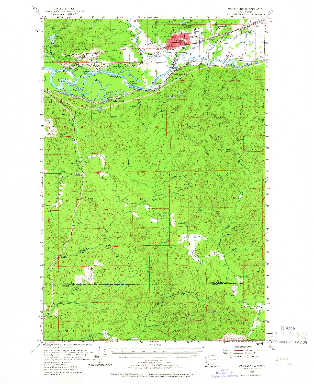 USGS 1:62500-SCALE QUADRANGLE FOR MONTESANO, WA 1955