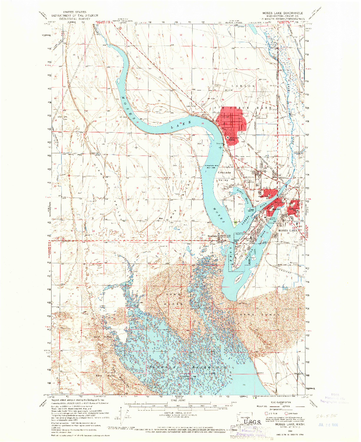 USGS 1:62500-SCALE QUADRANGLE FOR MOSES LAKE, WA 1956