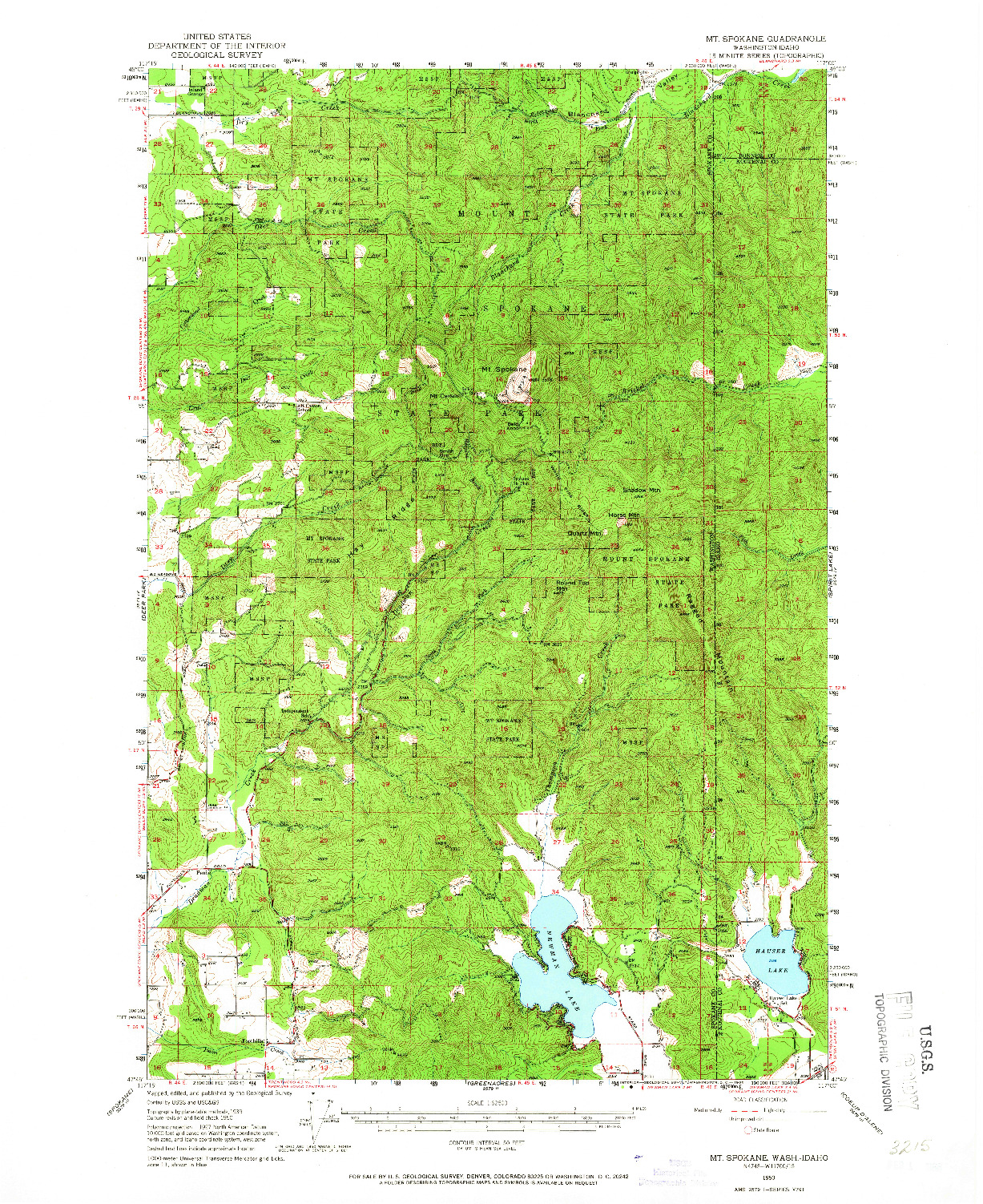 USGS 1:62500-SCALE QUADRANGLE FOR MT SPOKANE, WA 1950