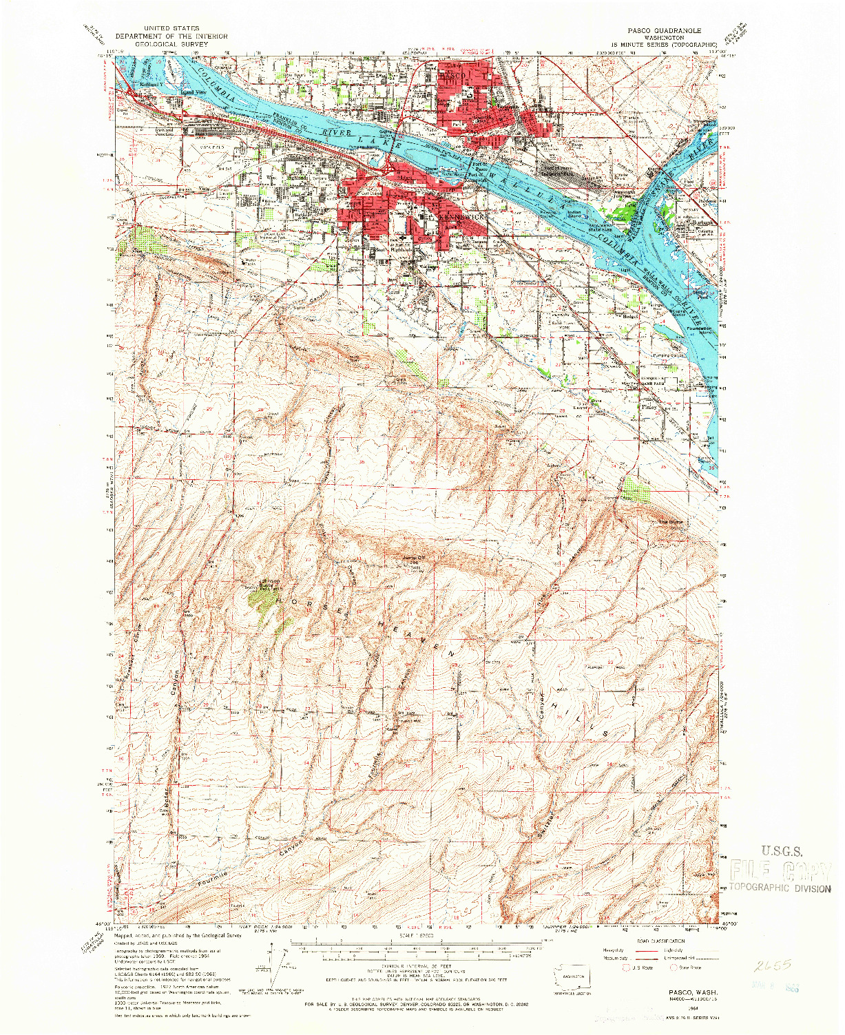 USGS 1:62500-SCALE QUADRANGLE FOR PASCO, WA 1964