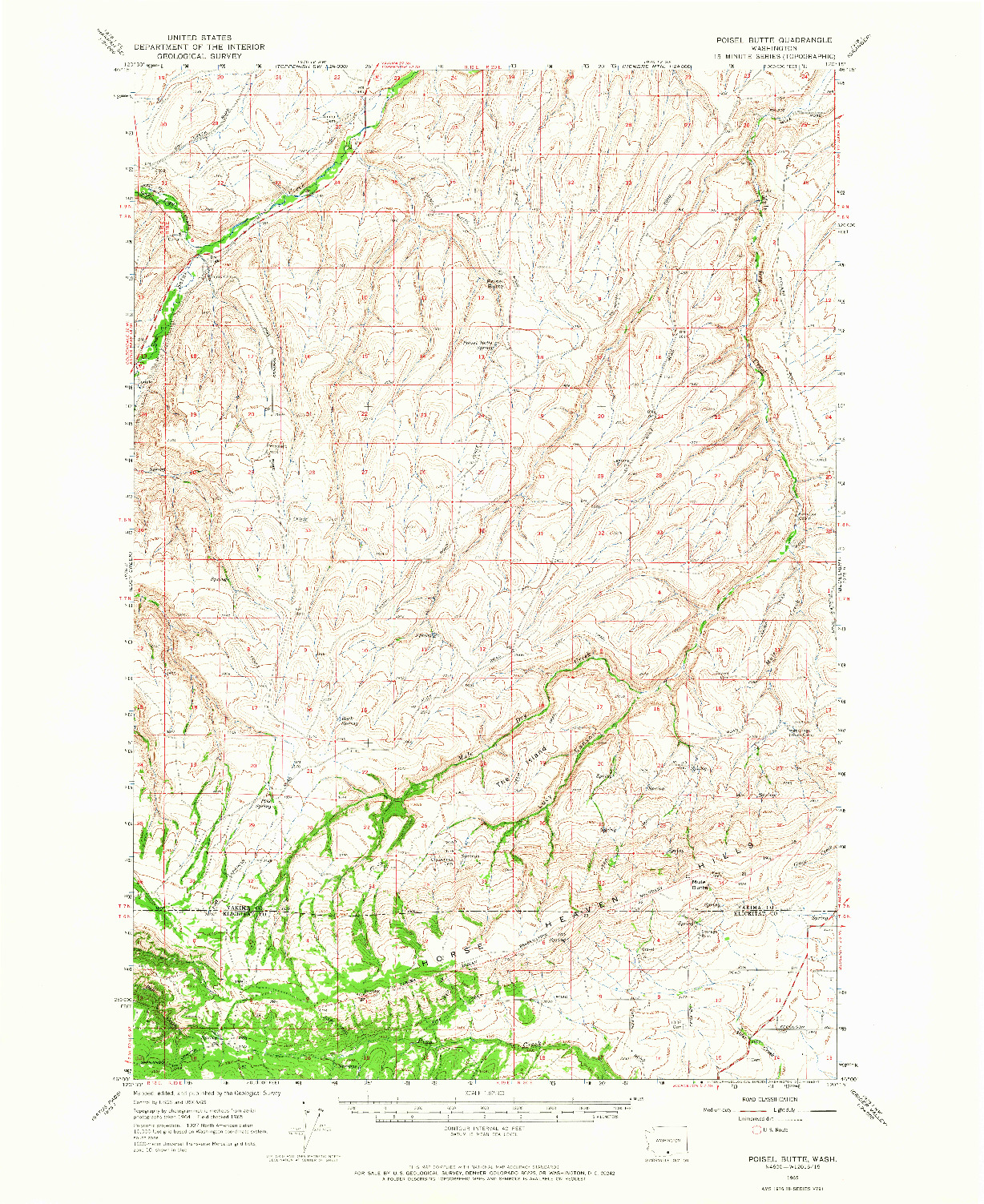 USGS 1:62500-SCALE QUADRANGLE FOR POISEL BUTTE, WA 1965