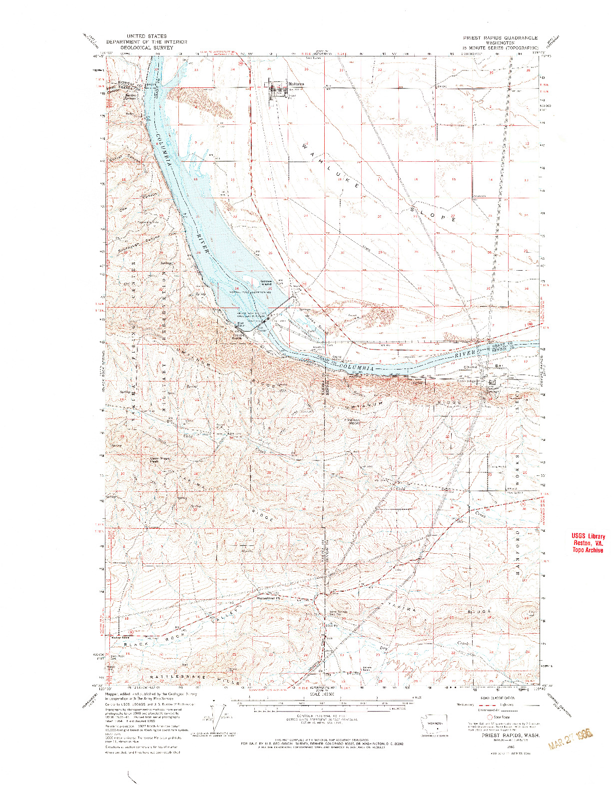 USGS 1:62500-SCALE QUADRANGLE FOR PRIEST RAPIDS, WA 1965