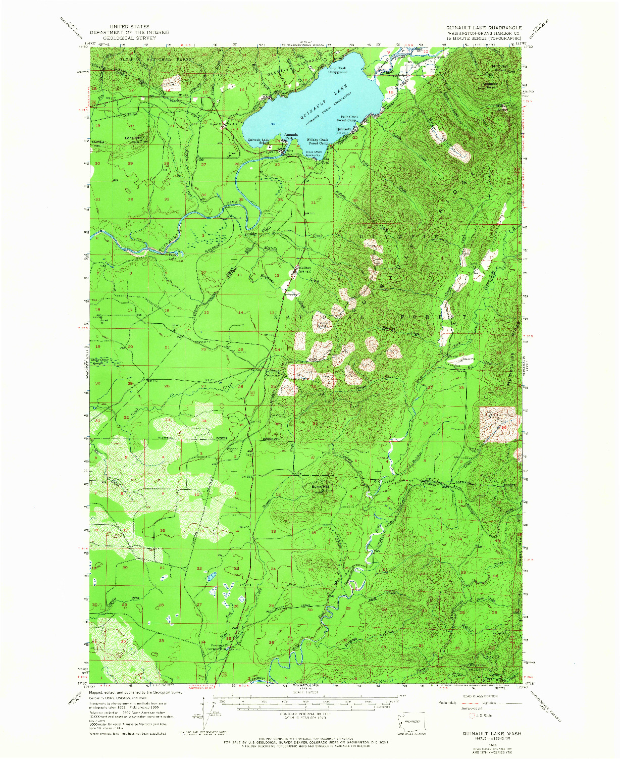USGS 1:62500-SCALE QUADRANGLE FOR QUINAULT LAKE, WA 1955