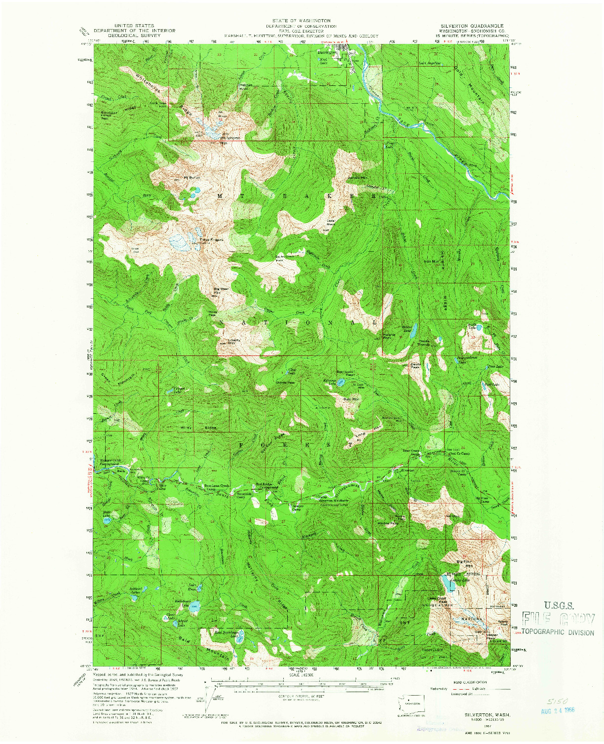 USGS 1:62500-SCALE QUADRANGLE FOR SILVERTON, WA 1957