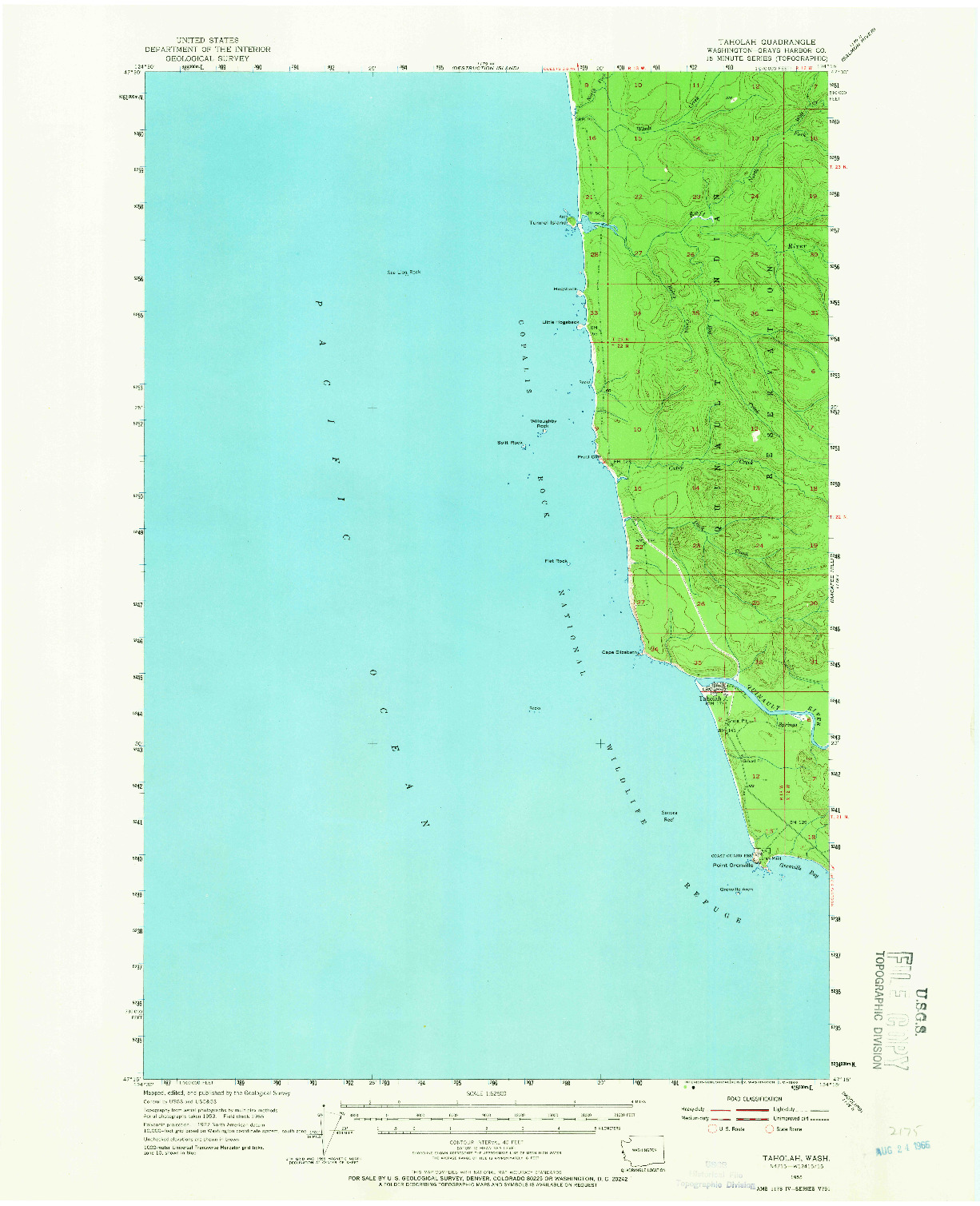 USGS 1:62500-SCALE QUADRANGLE FOR TAHOLAH, WA 1955