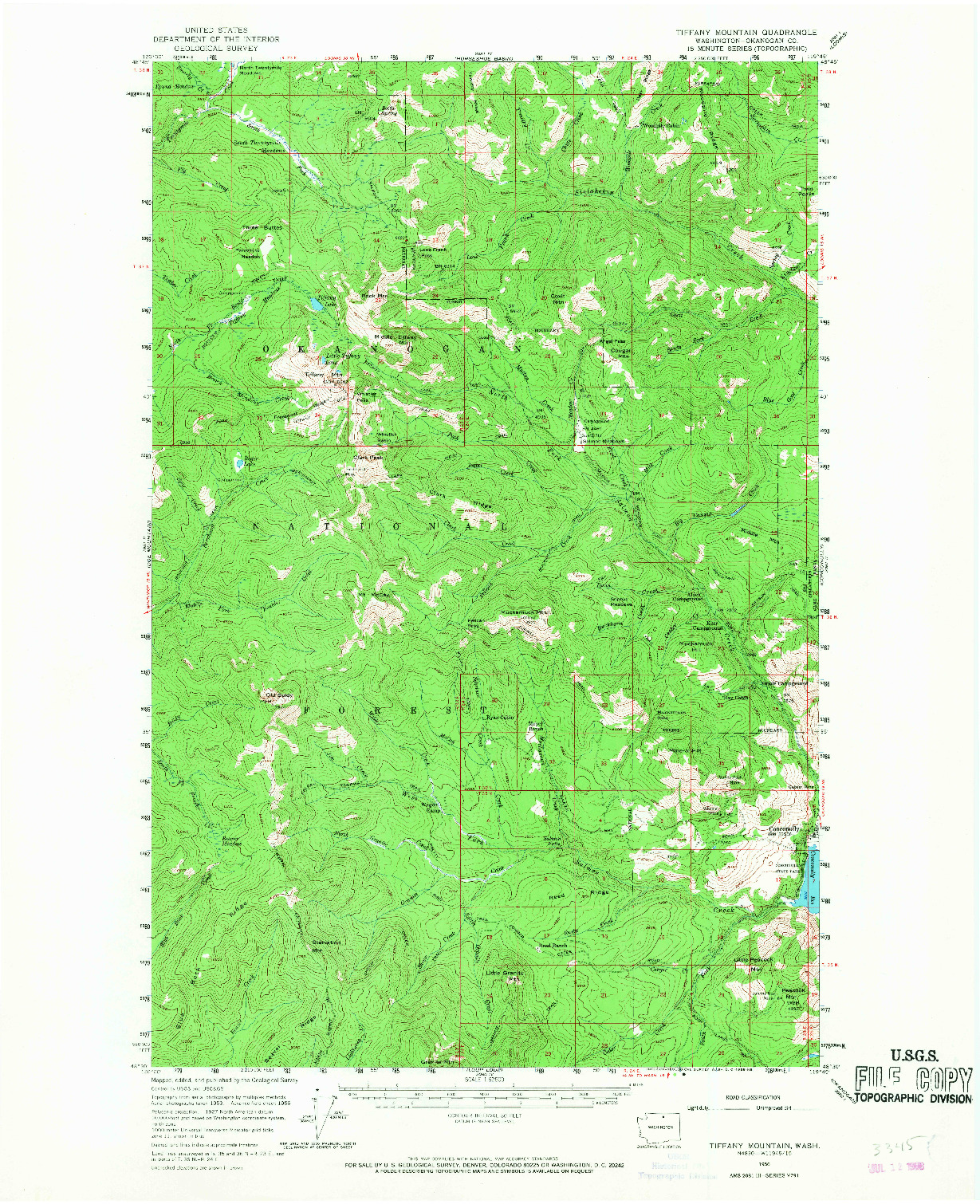 USGS 1:62500-SCALE QUADRANGLE FOR TIFFANY MOUNTAIN, WA 1956