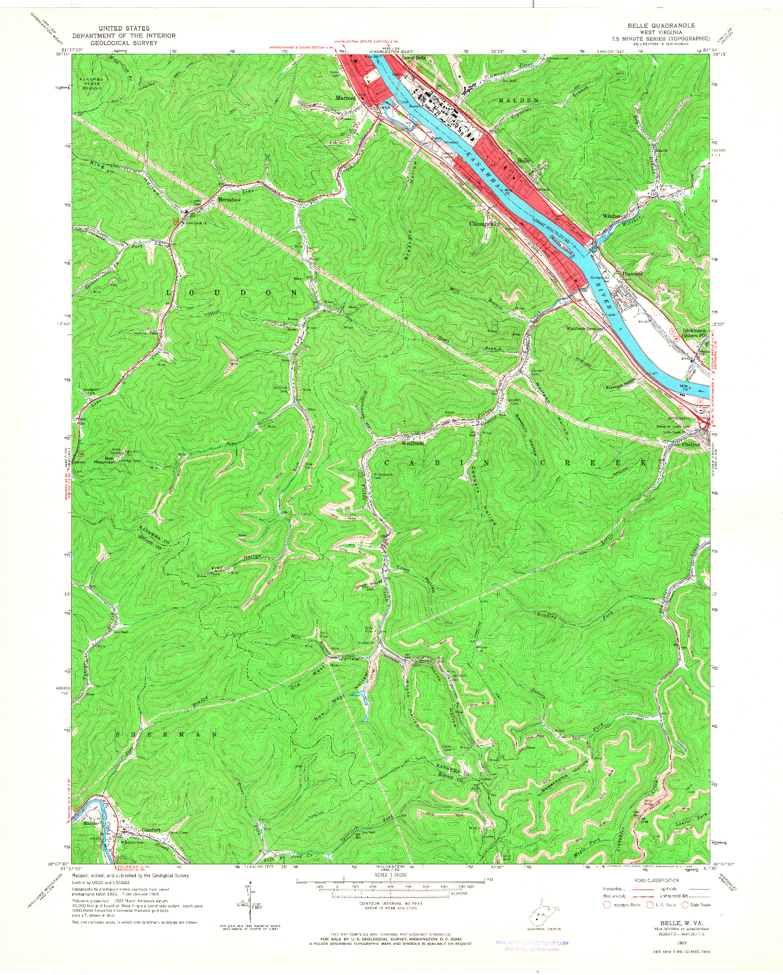 USGS 1:24000-SCALE QUADRANGLE FOR BELLE, WV 1965