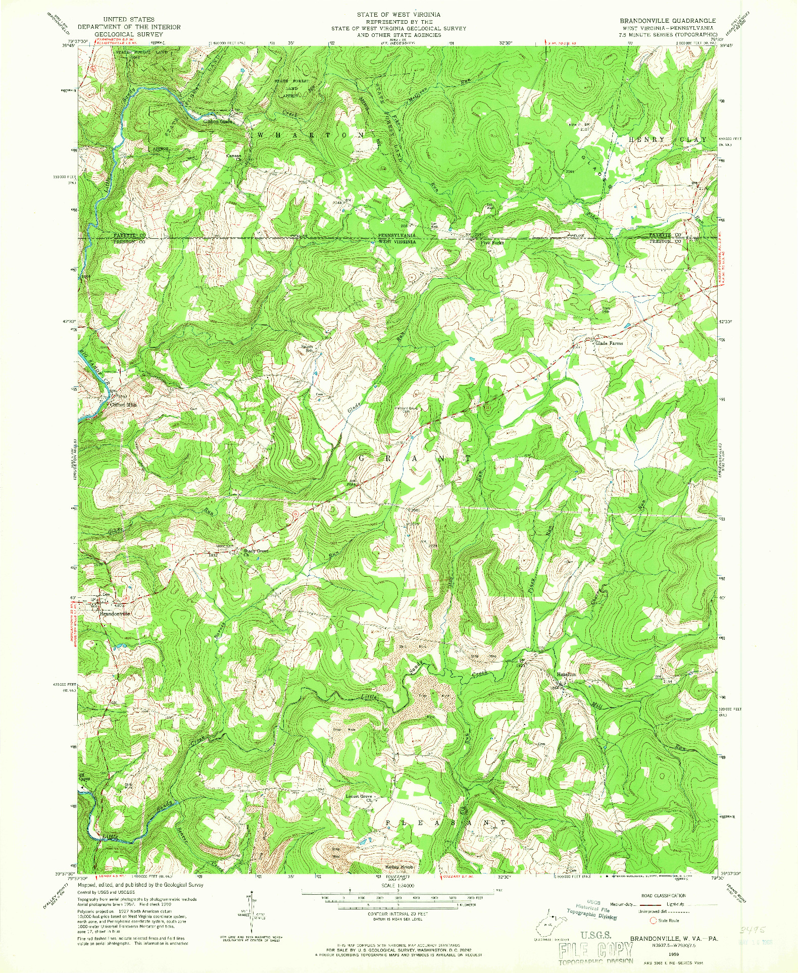 USGS 1:24000-SCALE QUADRANGLE FOR BRANDONVILLE, WV 1959