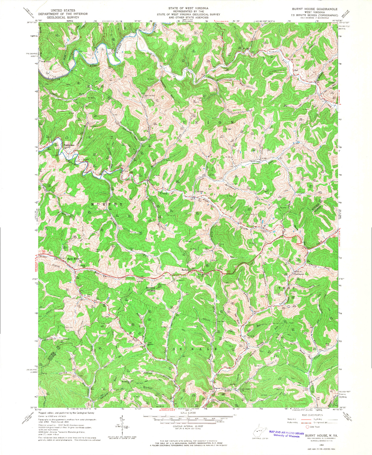 USGS 1:24000-SCALE QUADRANGLE FOR BURNT HOUSE, WV 1964