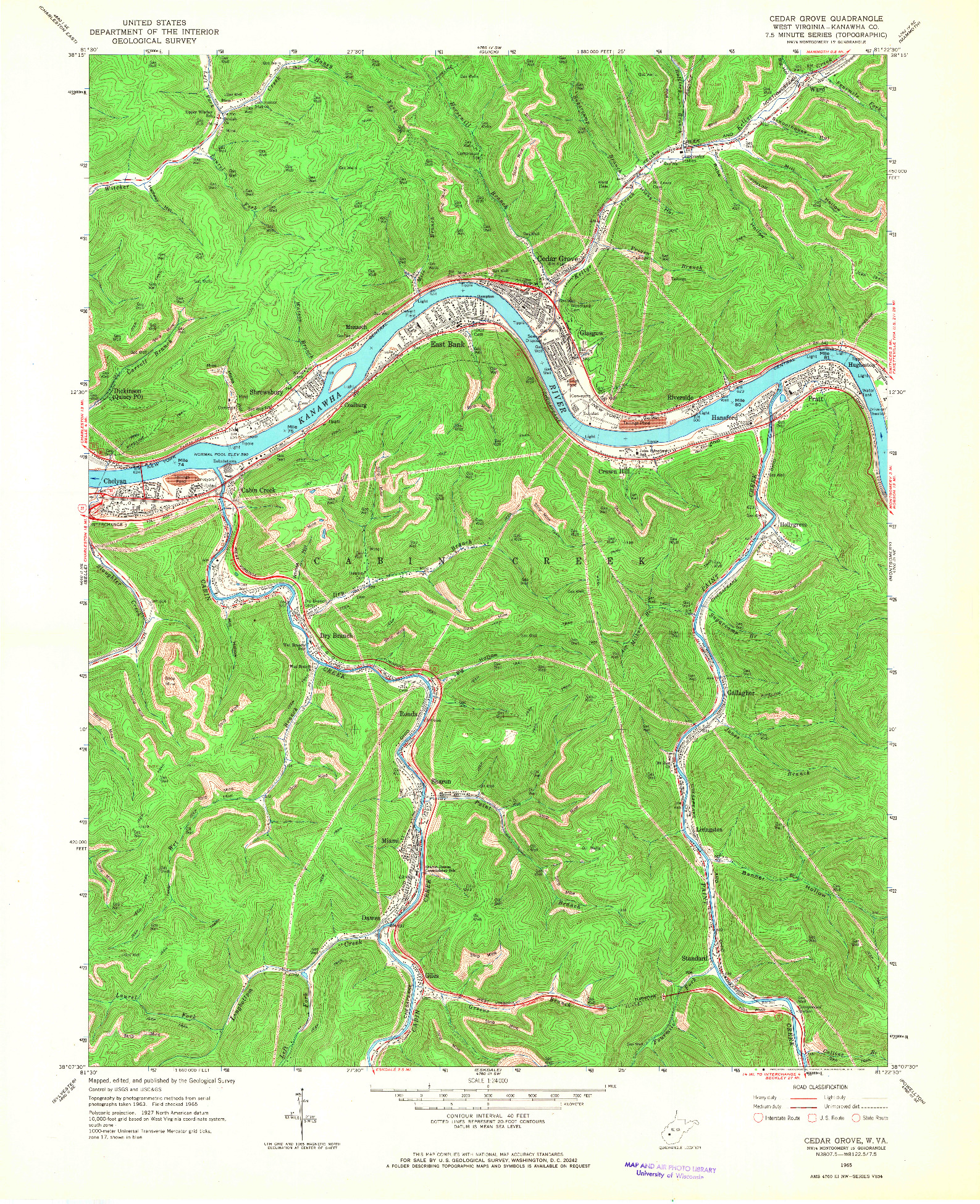 USGS 1:24000-SCALE QUADRANGLE FOR CEDAR GROVE, WV 1965