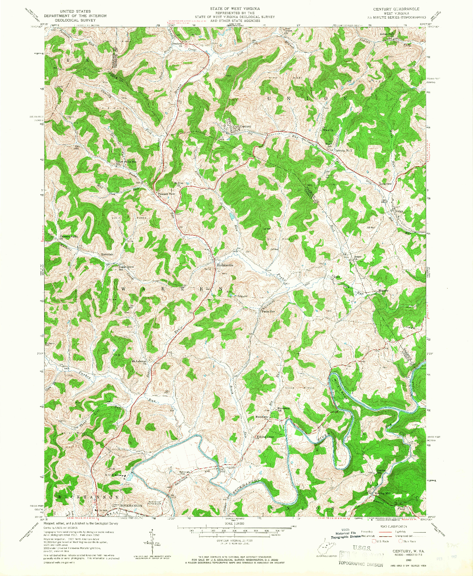 USGS 1:24000-SCALE QUADRANGLE FOR CENTURY, WV 1960