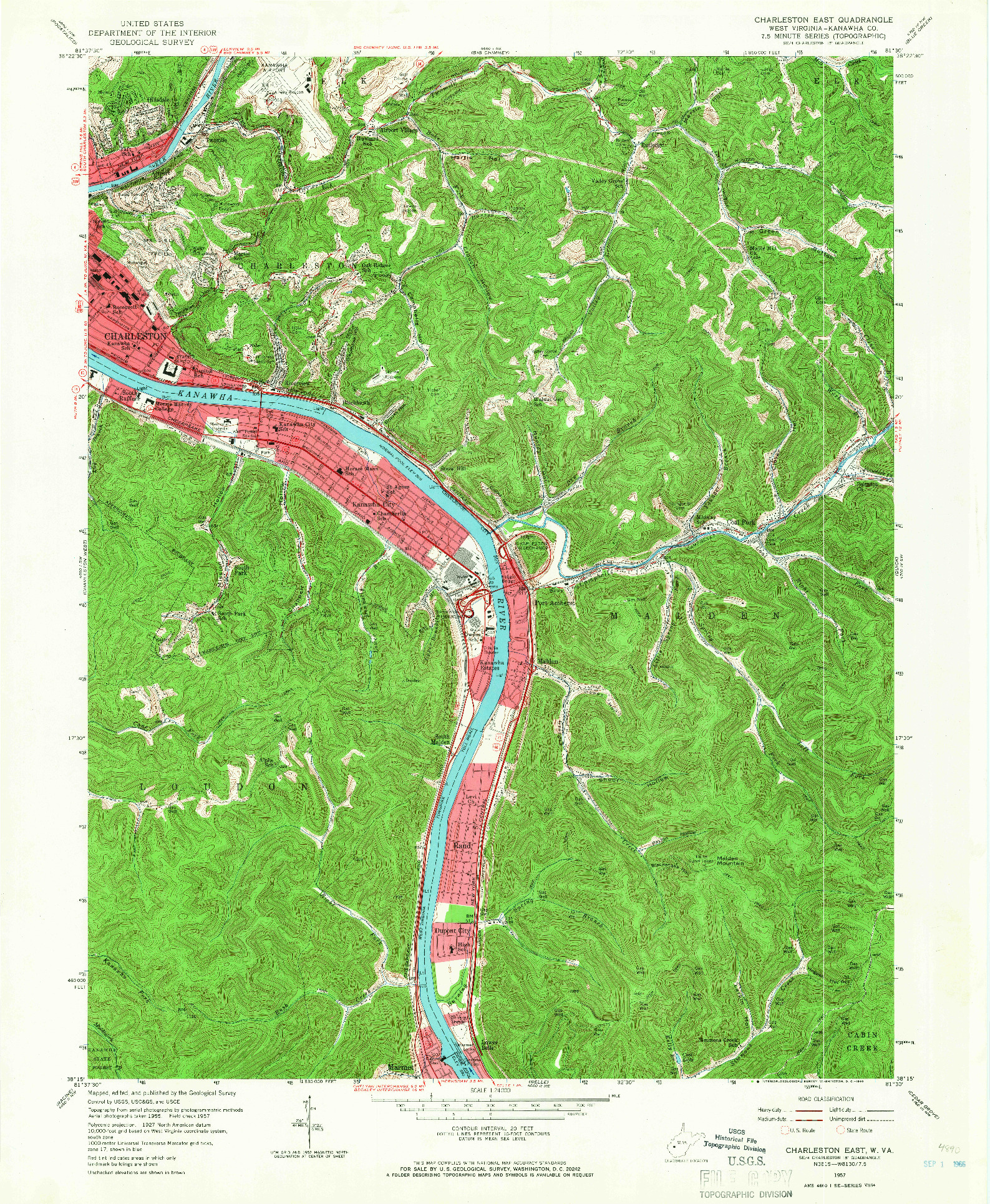 USGS 1:24000-SCALE QUADRANGLE FOR CHARLESTON EAST, WV 1957