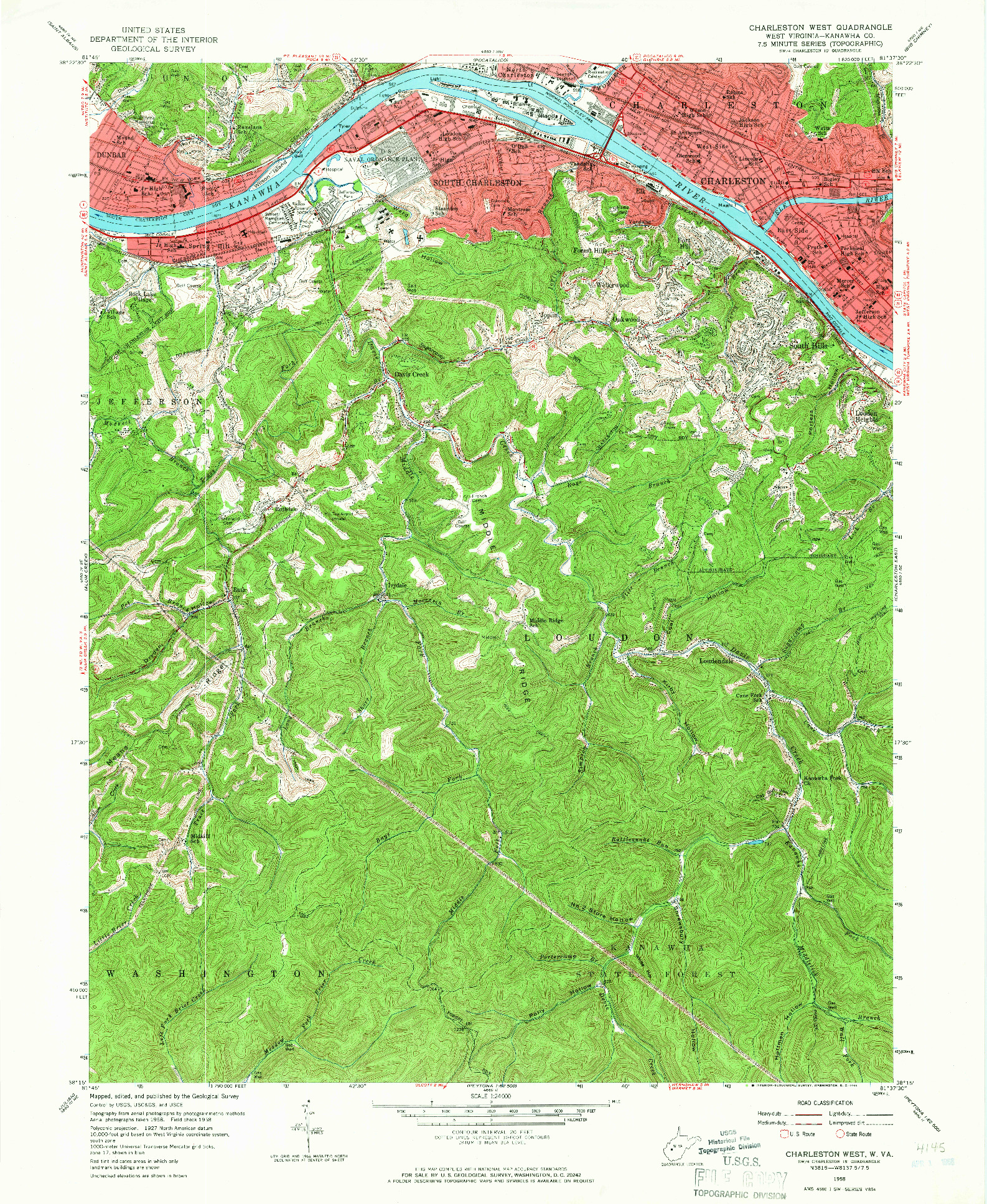 USGS 1:24000-SCALE QUADRANGLE FOR CHARLESTON WEST, WV 1958