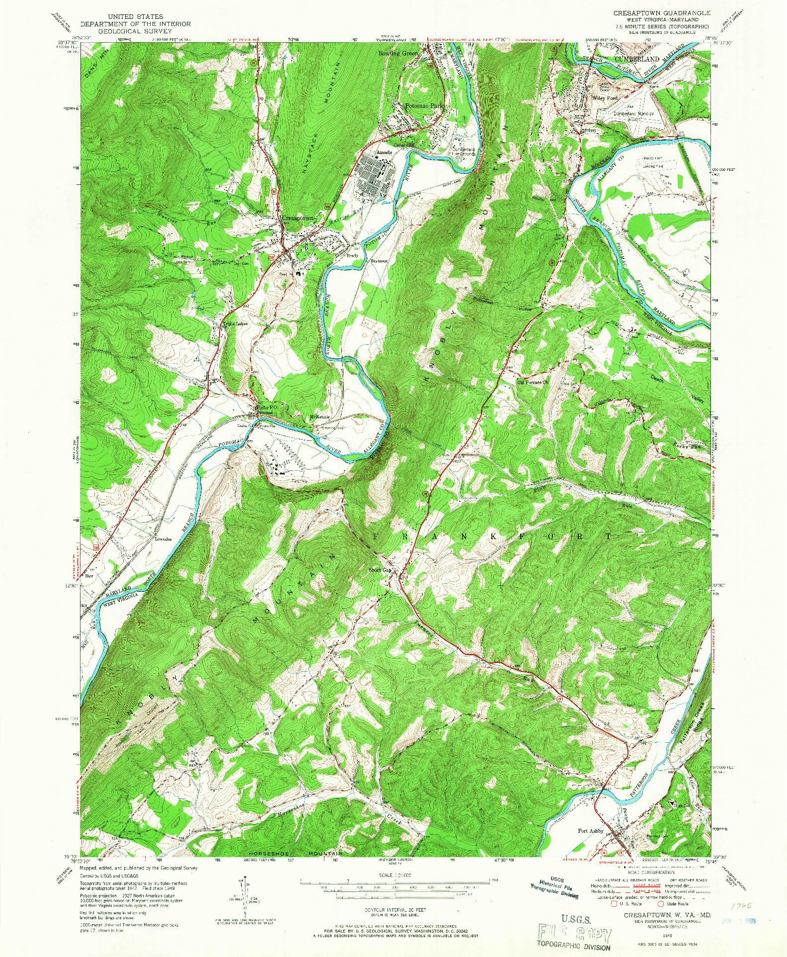 USGS 1:24000-SCALE QUADRANGLE FOR CRESAPTOWN, WV 1949