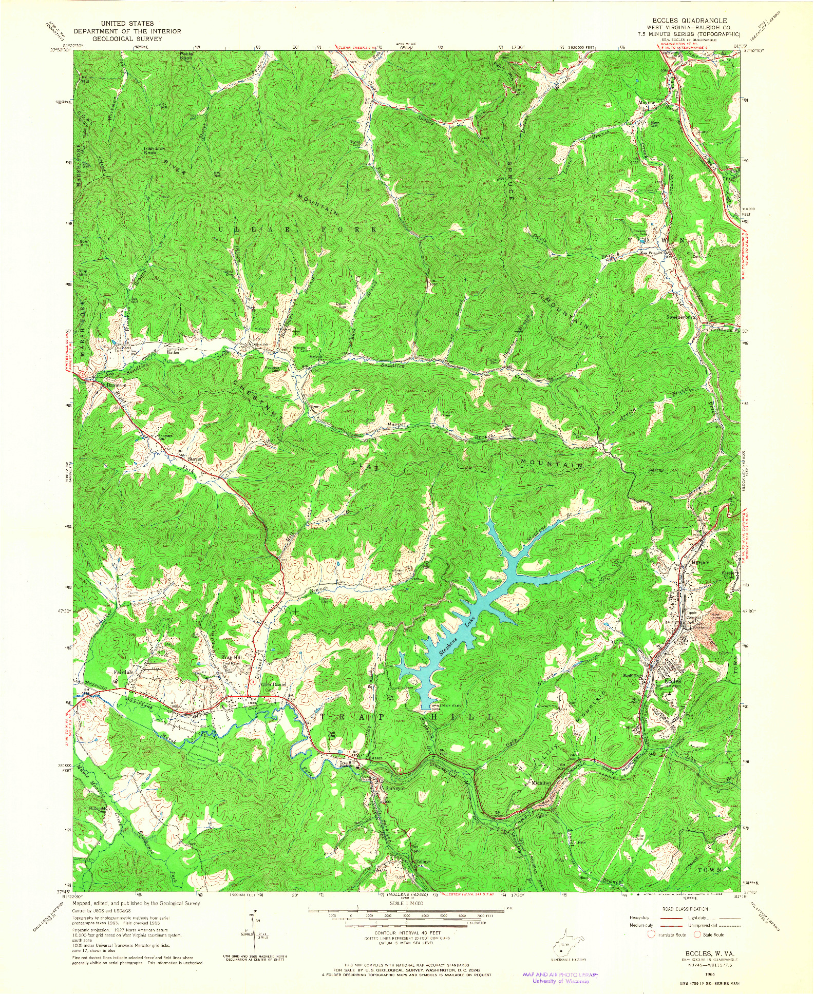 USGS 1:24000-SCALE QUADRANGLE FOR ECCLES, WV 1965