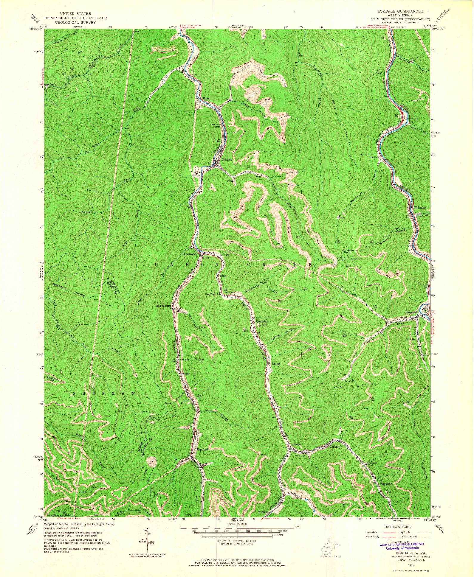 USGS 1:24000-SCALE QUADRANGLE FOR ESKDALE, WV 1965