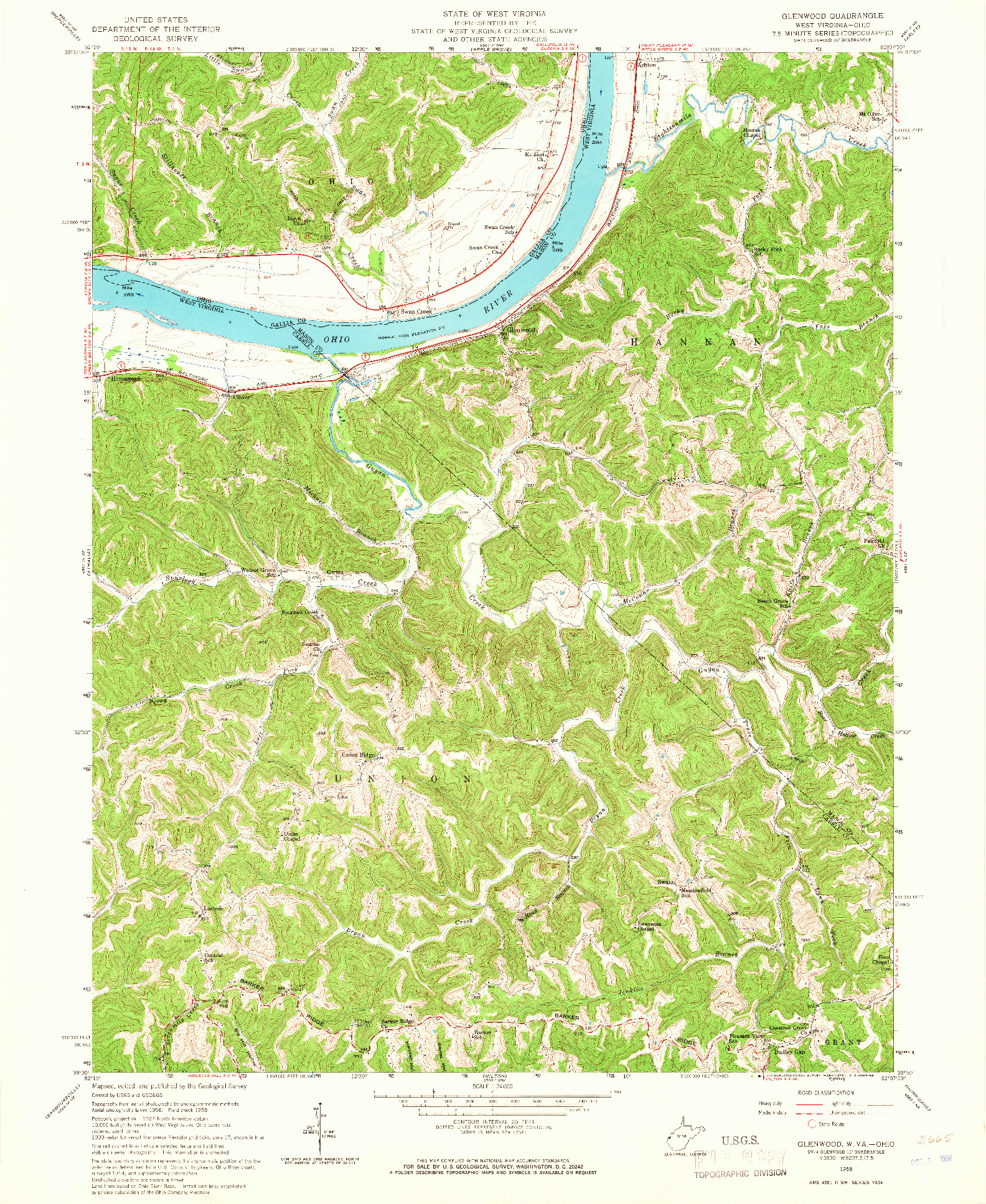 USGS 1:24000-SCALE QUADRANGLE FOR GLENWOOD, WV 1958