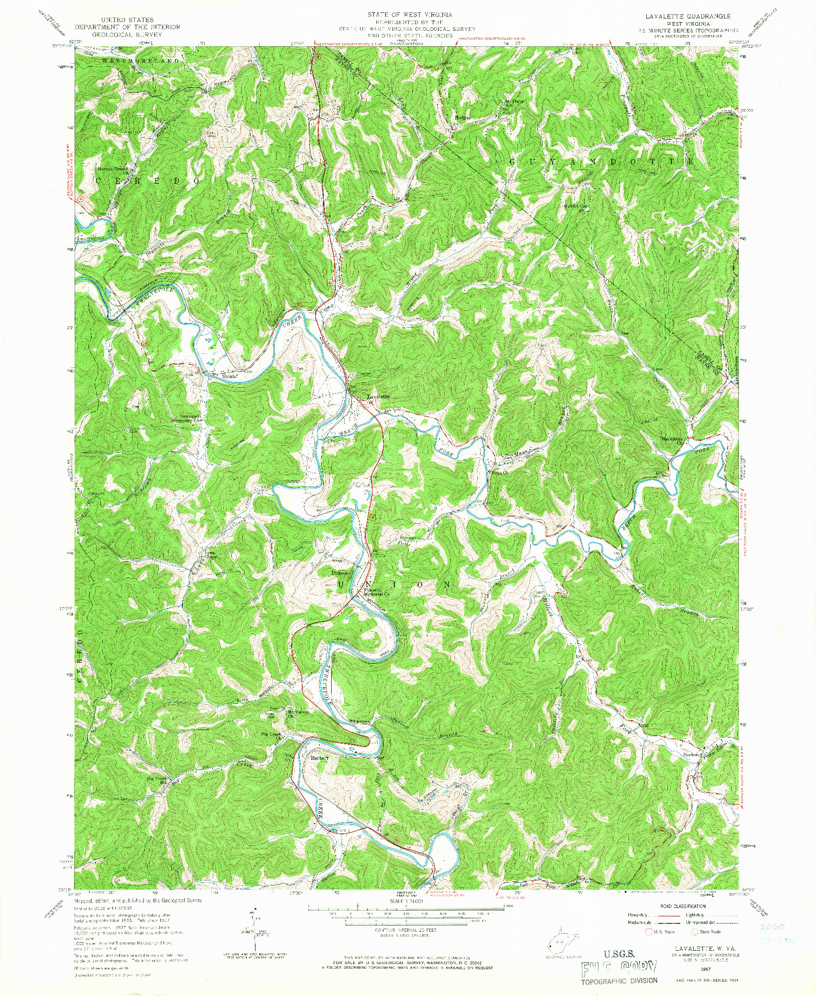 USGS 1:24000-SCALE QUADRANGLE FOR LAVALETTE, WV 1957