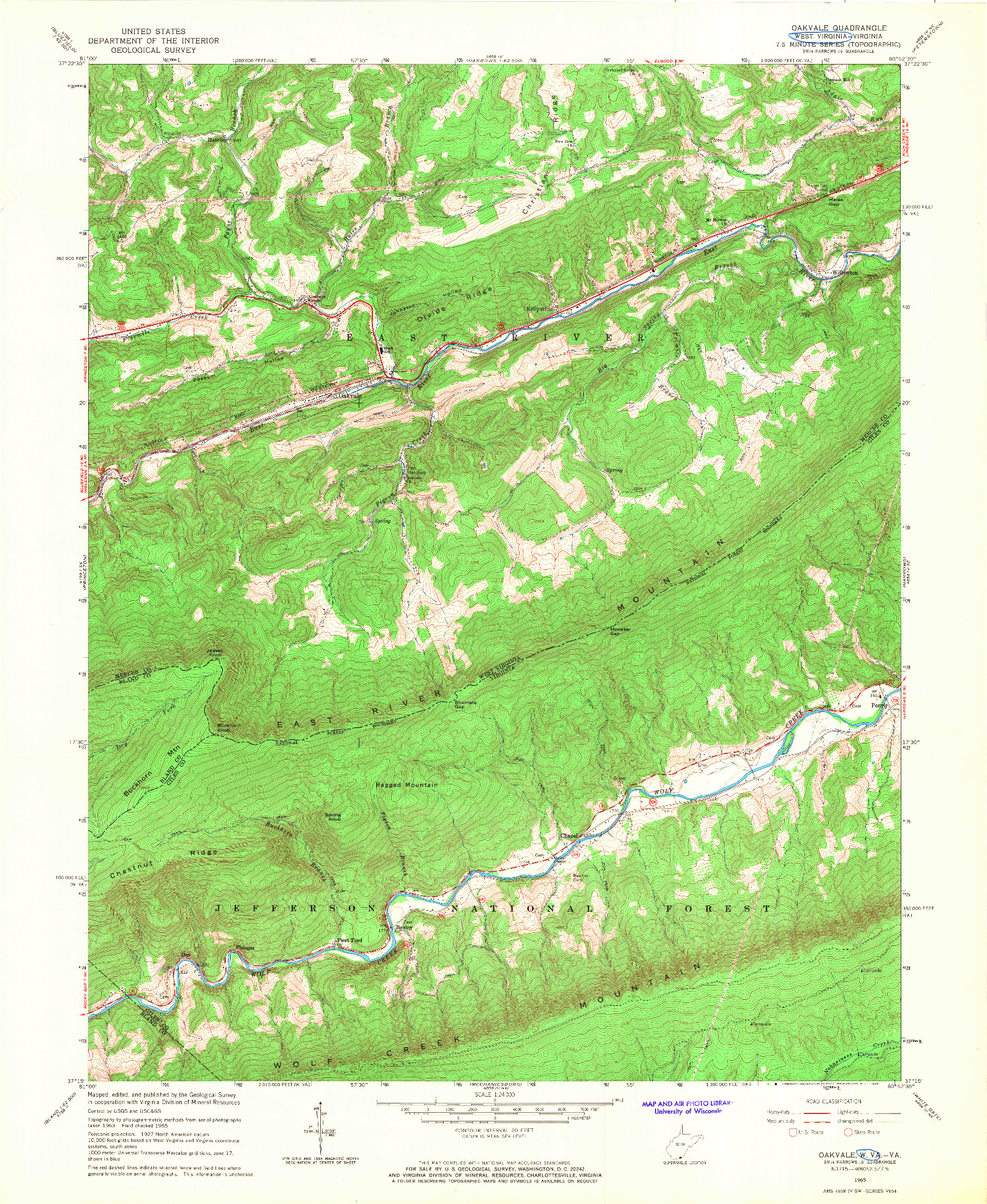 USGS 1:24000-SCALE QUADRANGLE FOR OAKVALE, WV 1965