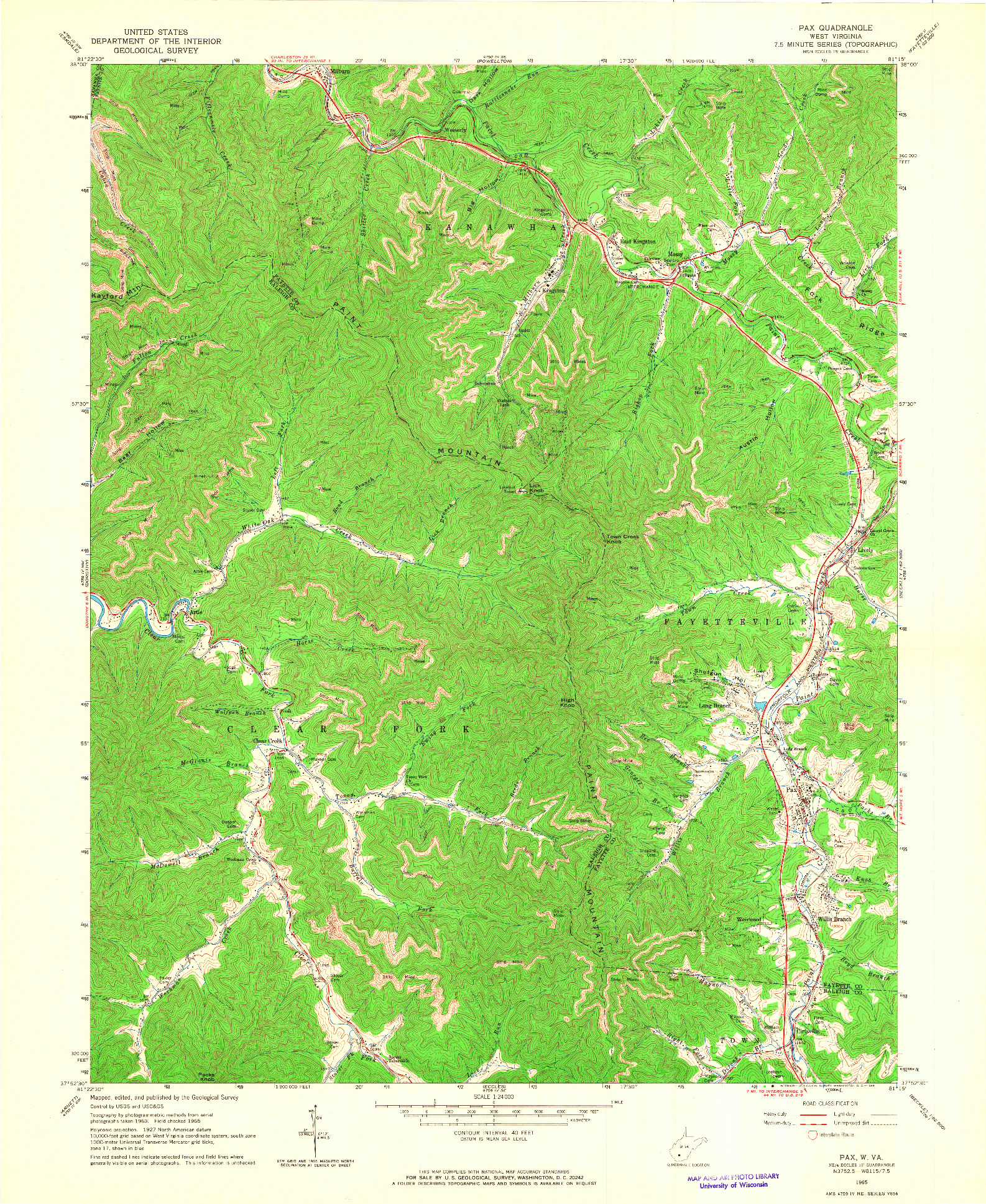 USGS 1:24000-SCALE QUADRANGLE FOR PAX, WV 1965