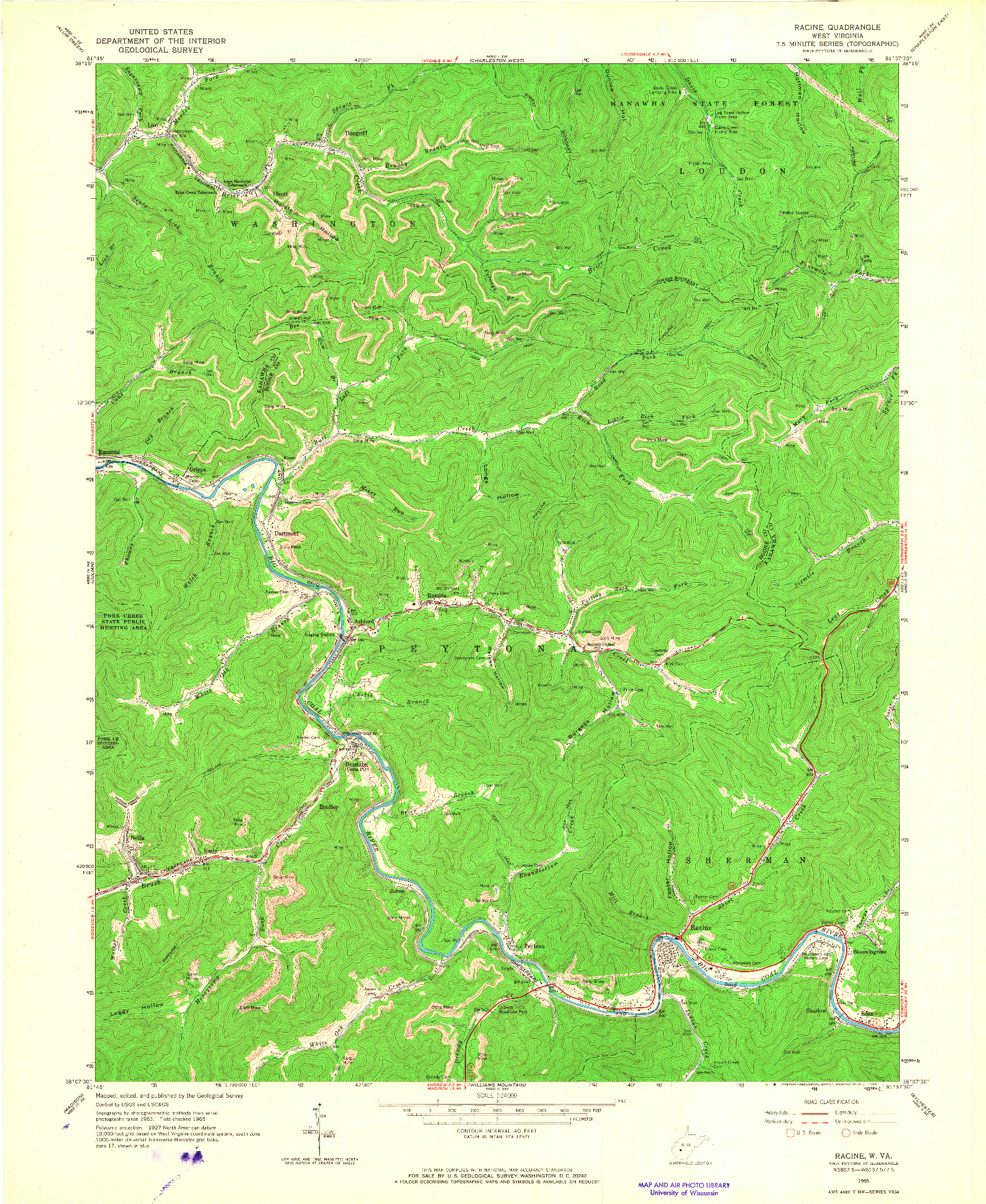 USGS 1:24000-SCALE QUADRANGLE FOR RACINE, WV 1965