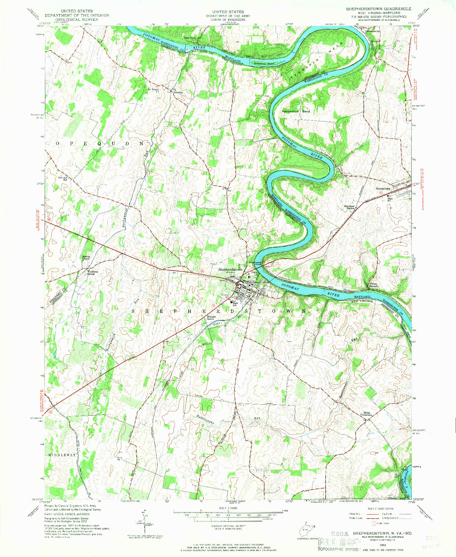 USGS 1:24000-SCALE QUADRANGLE FOR SHEPHERDSTOWN, WV 1953