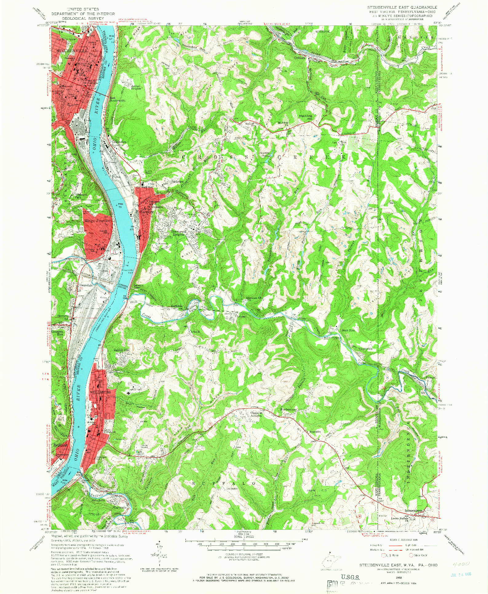 USGS 1:24000-SCALE QUADRANGLE FOR STEUBENVILLE EAST, WV 1958
