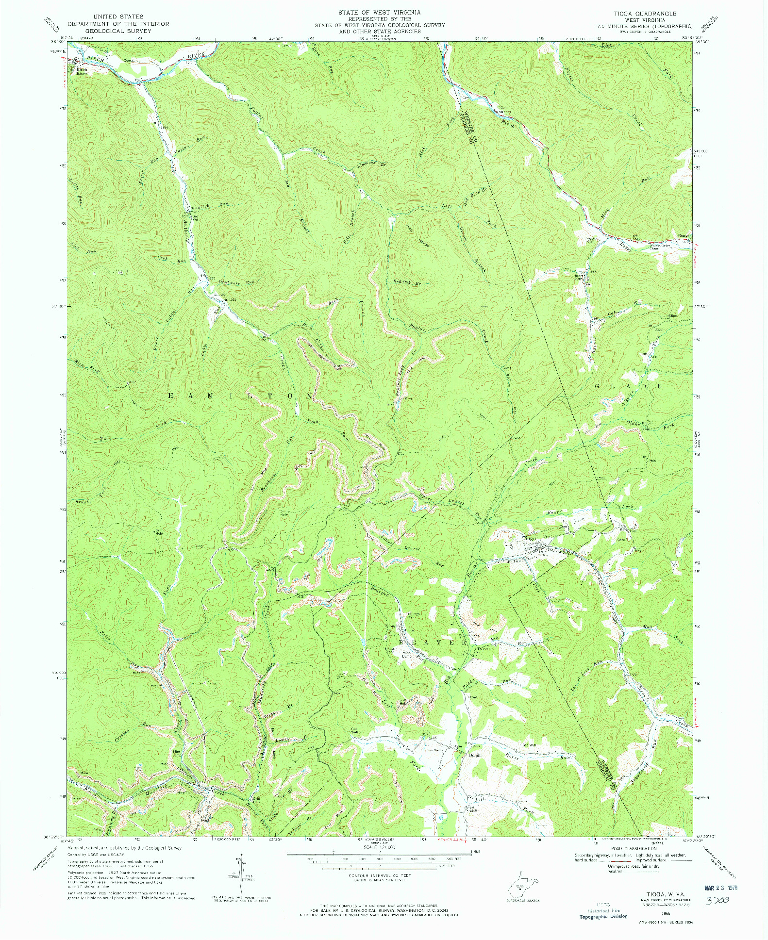 USGS 1:24000-SCALE QUADRANGLE FOR TIOGA, WV 1966