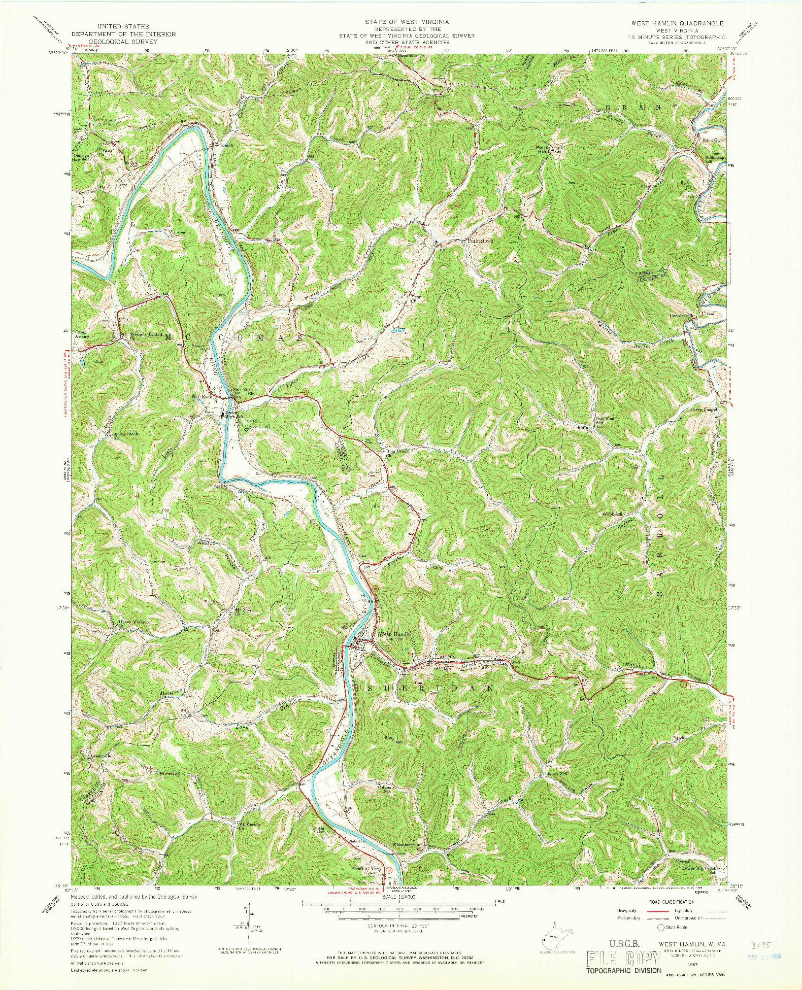 USGS 1:24000-SCALE QUADRANGLE FOR WEST HAMLIN, WV 1957