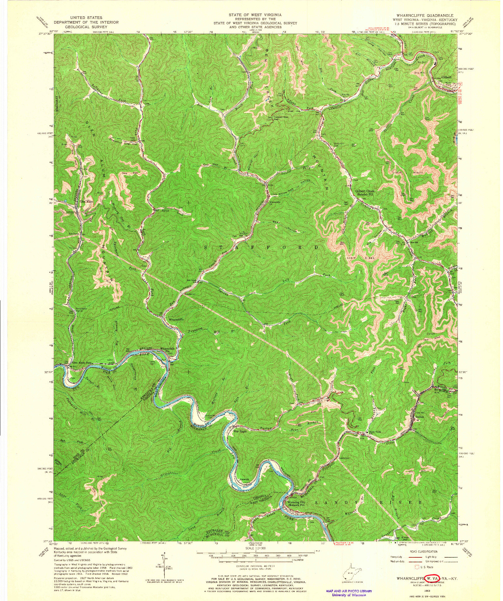 USGS 1:24000-SCALE QUADRANGLE FOR WHARNCLIFFE, WV 1963