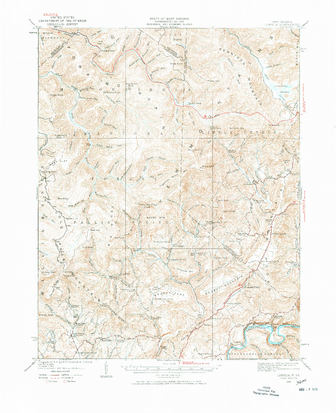 USGS 1:62500-SCALE QUADRANGLE FOR LOBELIA, WV 1935