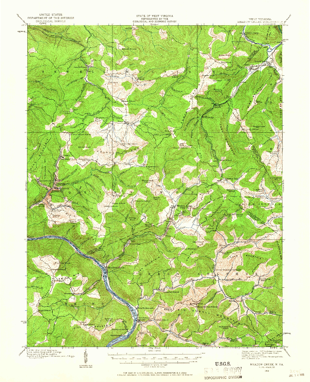 USGS 1:62500-SCALE QUADRANGLE FOR MEADOW CREEK, WV 1912