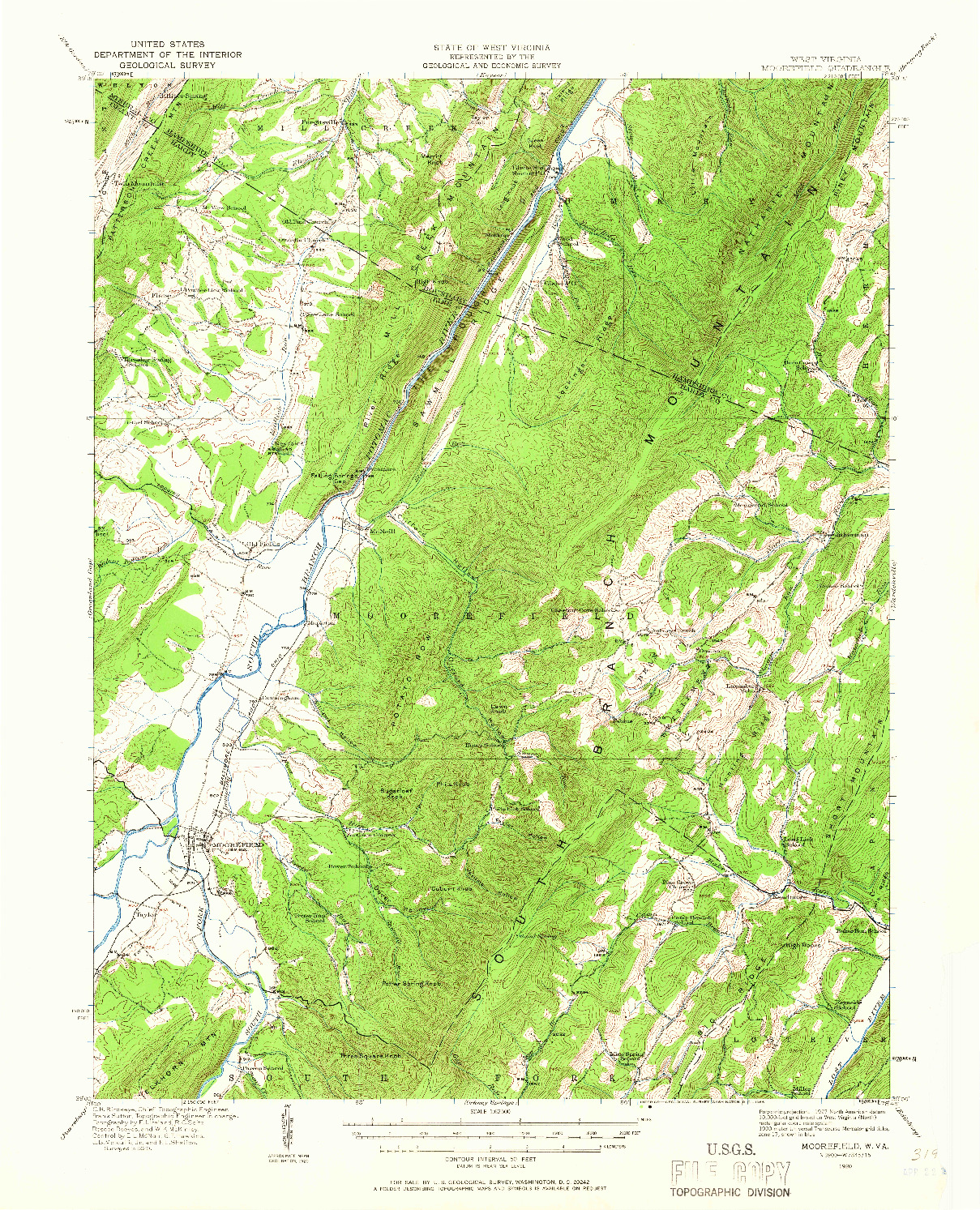 USGS 1:62500-SCALE QUADRANGLE FOR MOOREFIELD, WV 1920