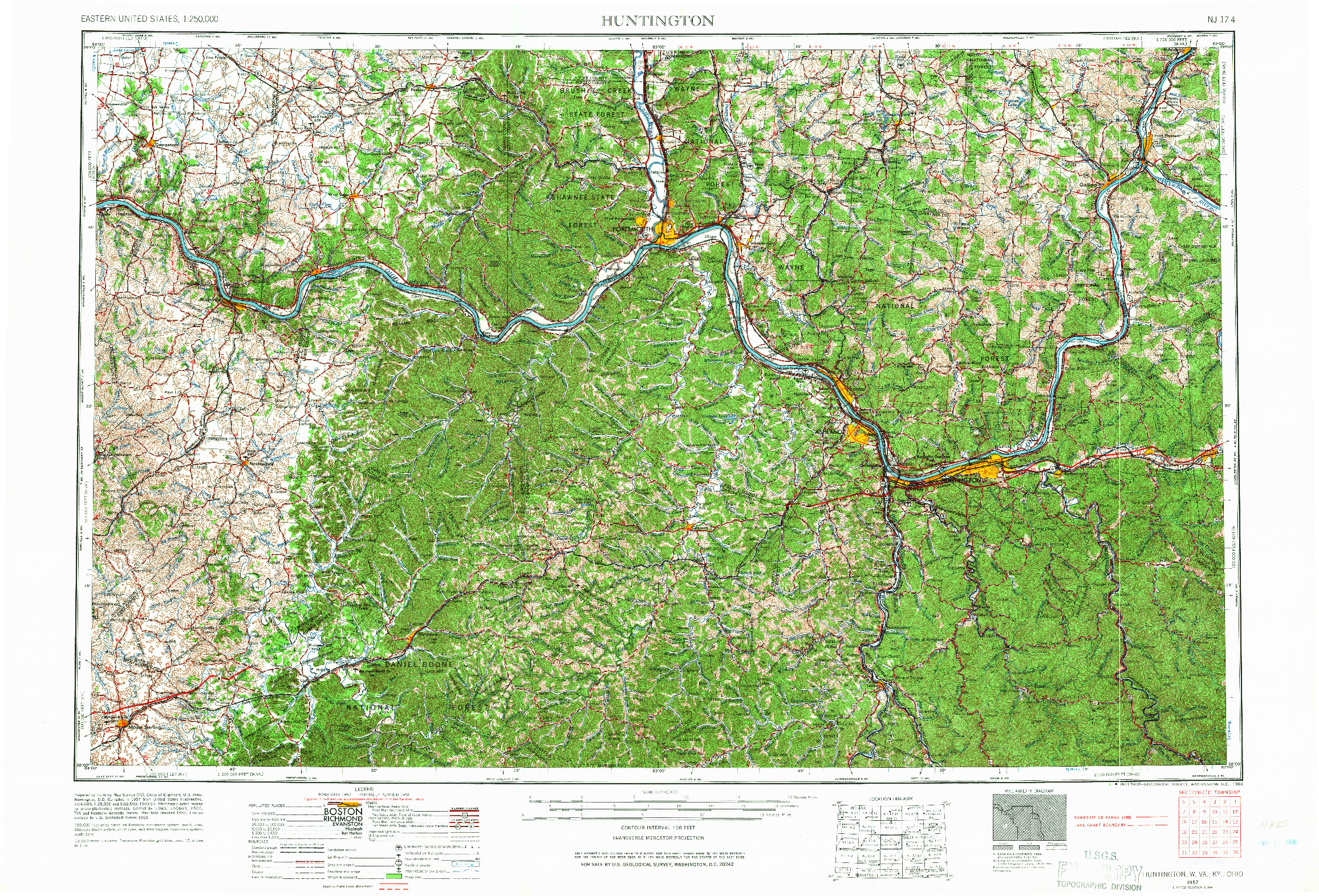 USGS 1:250000-SCALE QUADRANGLE FOR HUNTINGTON, WV 1957