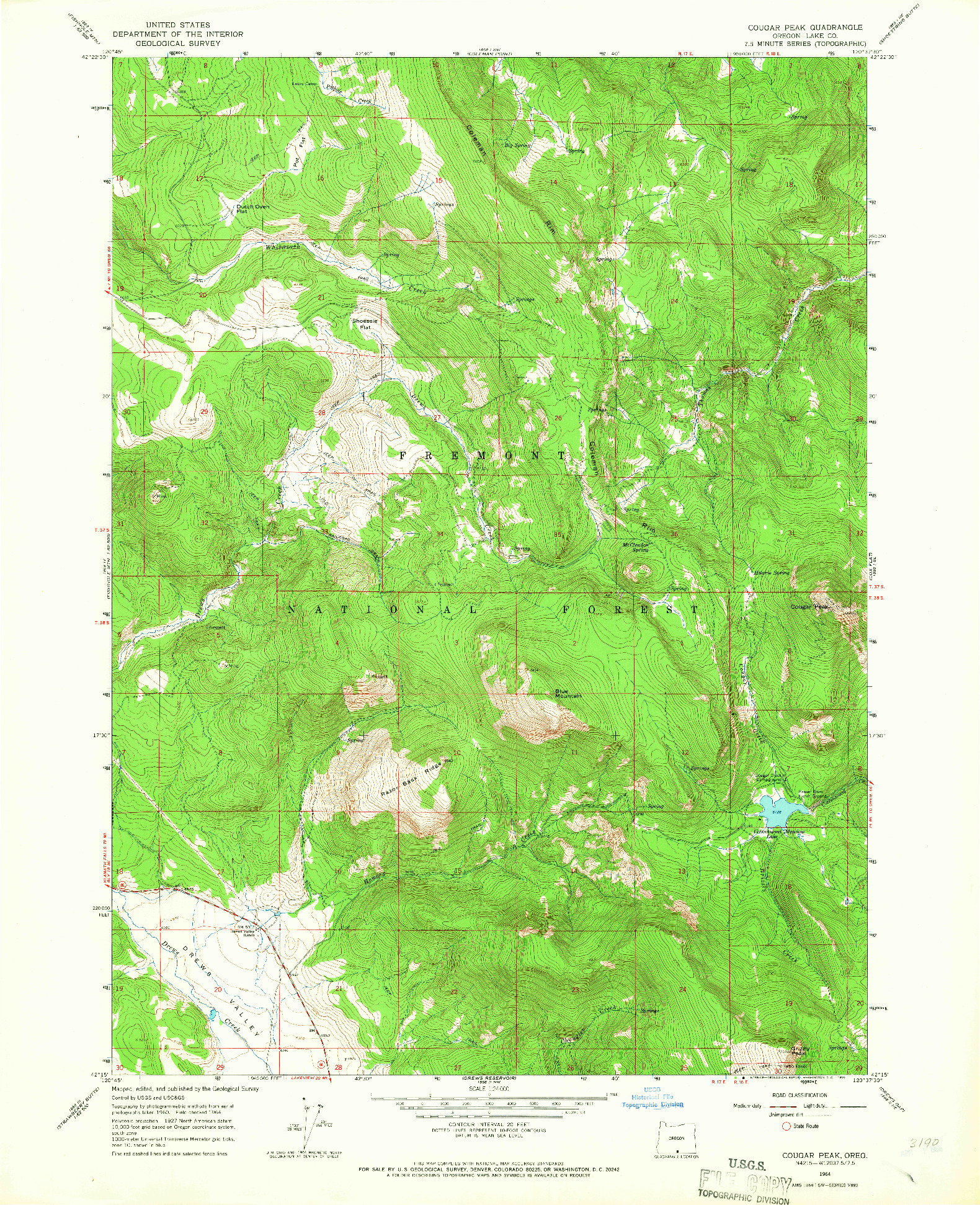 USGS 1:24000-SCALE QUADRANGLE FOR COUGAR PEAK, OR 1964