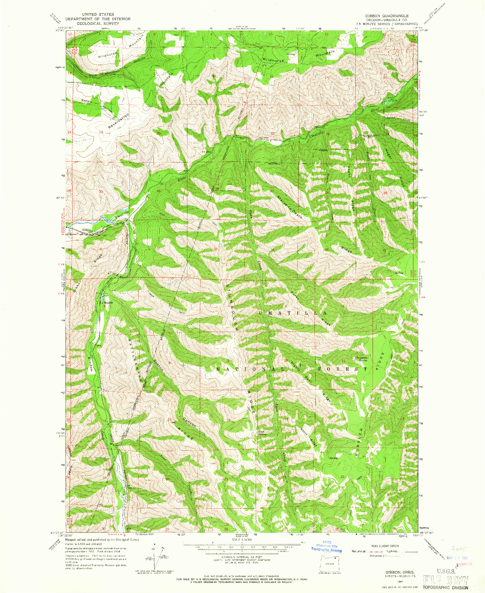 USGS 1:24000-SCALE QUADRANGLE FOR GIBBON, OR 1964