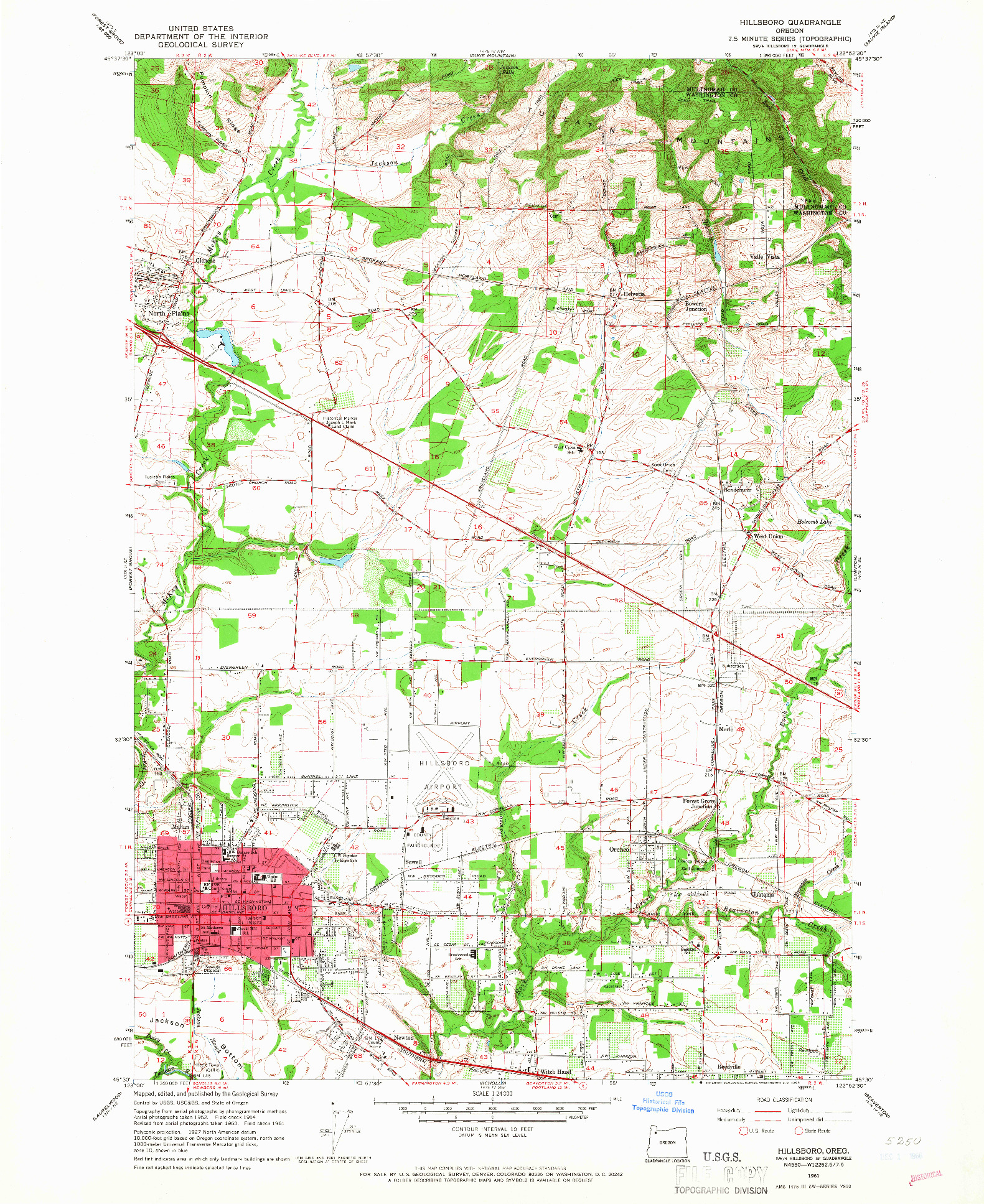 USGS 1:24000-SCALE QUADRANGLE FOR HILLSBORO, OR 1961