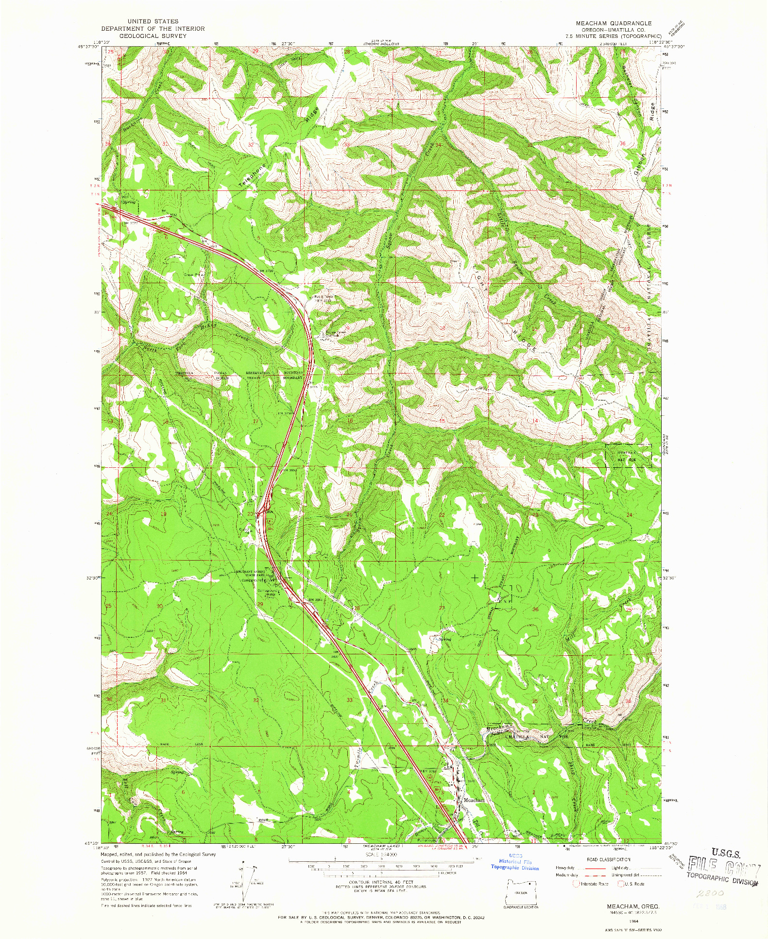 USGS 1:24000-SCALE QUADRANGLE FOR MEACHAM, OR 1964