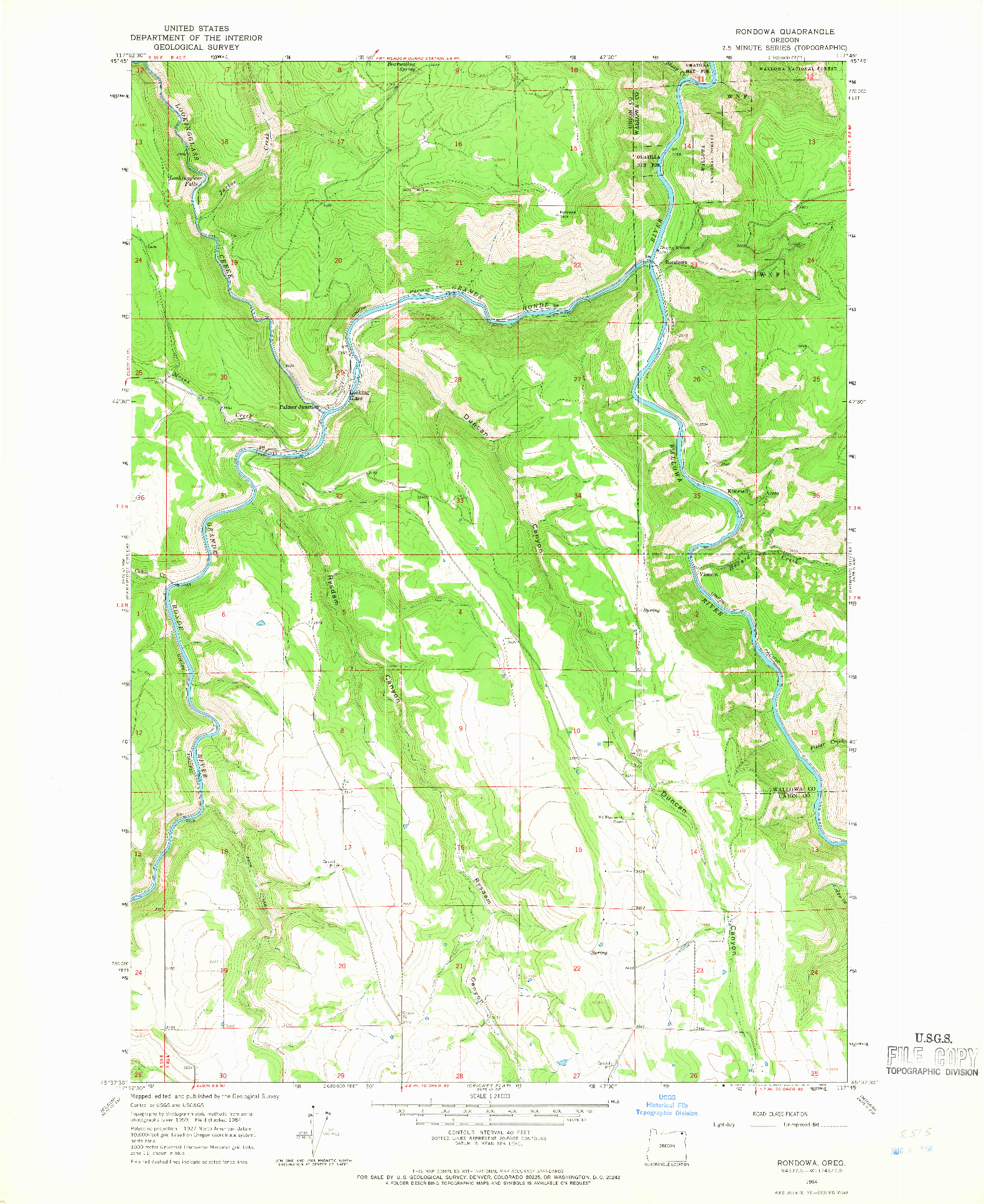 USGS 1:24000-SCALE QUADRANGLE FOR RONDOWA, OR 1964