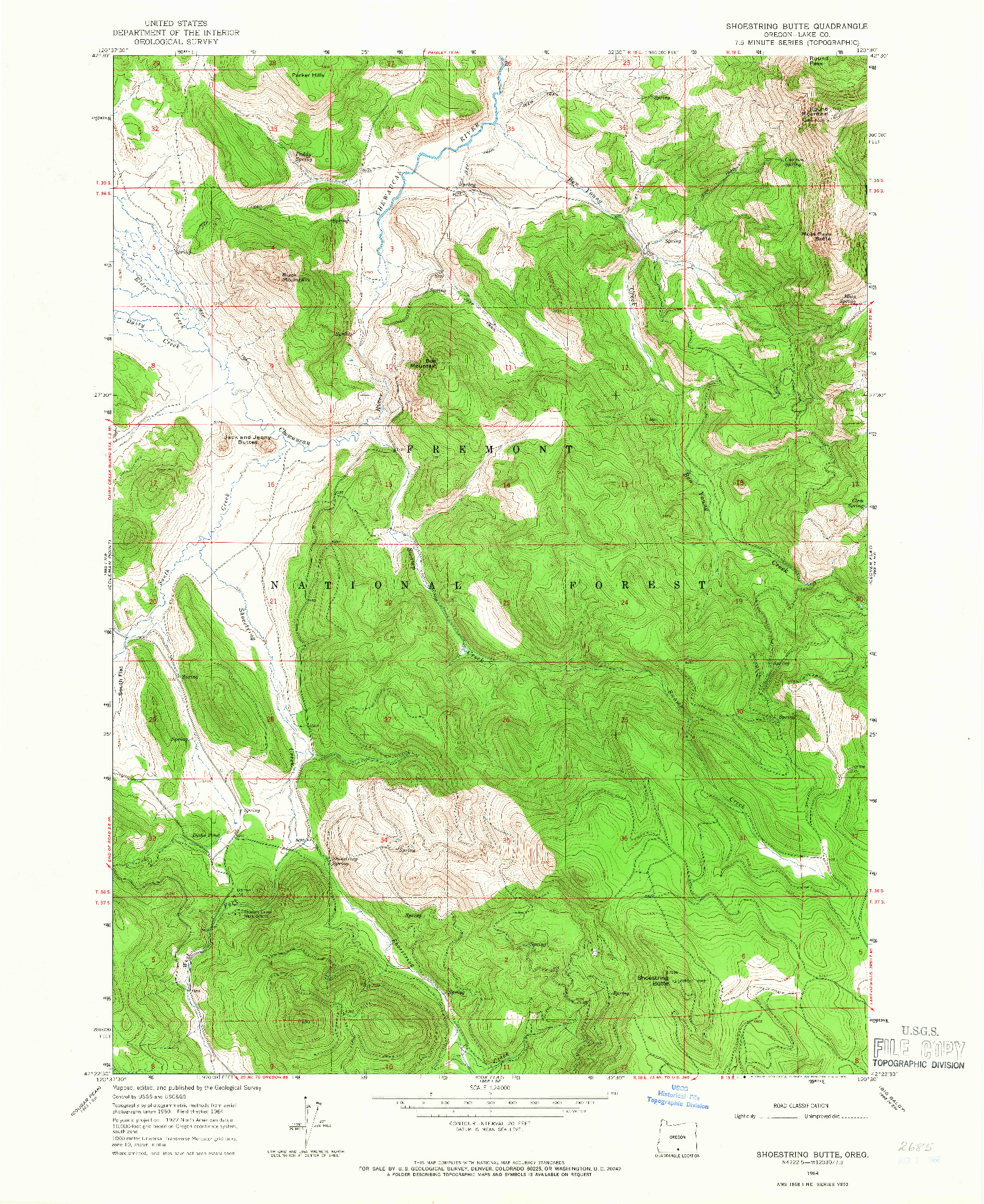 USGS 1:24000-SCALE QUADRANGLE FOR SHOESTRING BUTTE, OR 1964