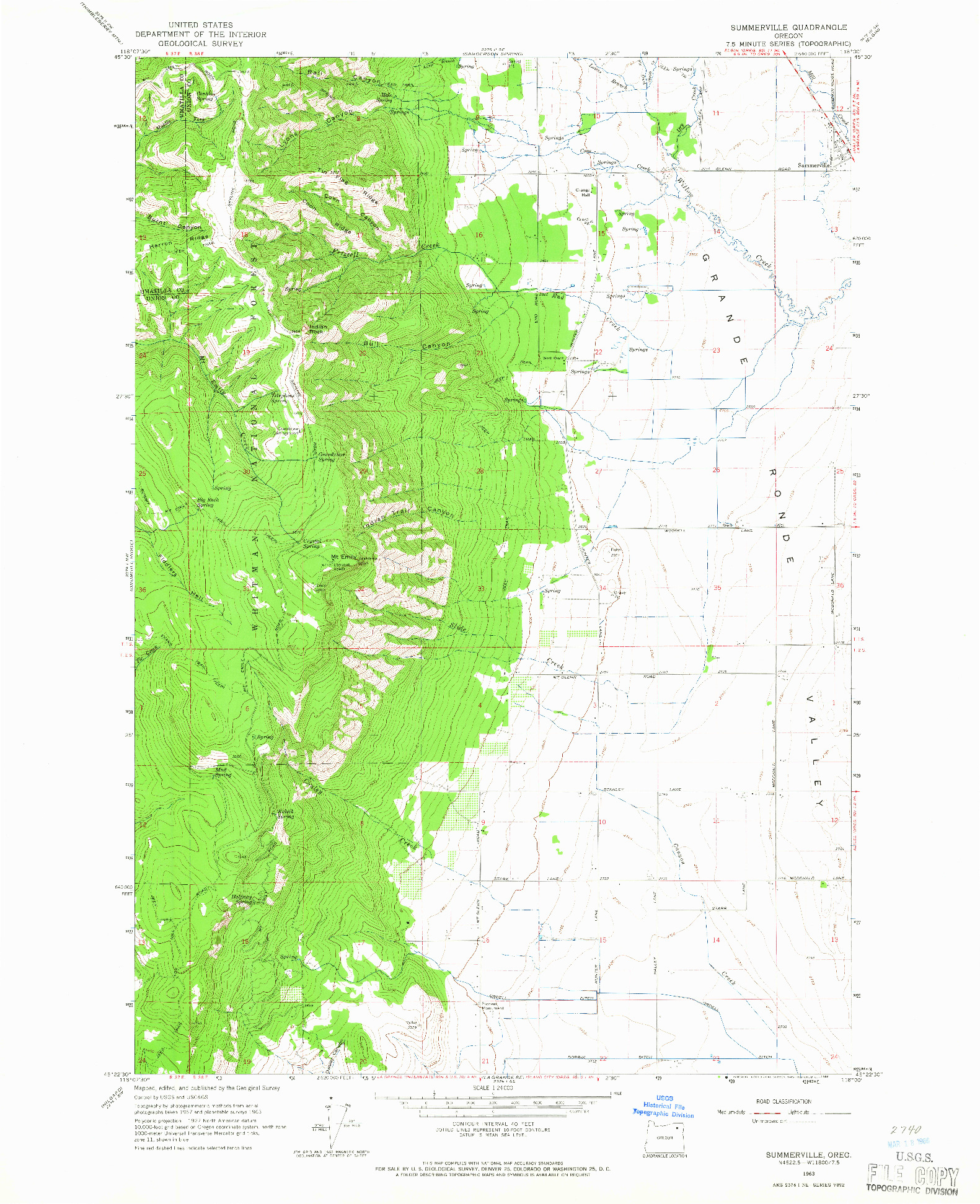 USGS 1:24000-SCALE QUADRANGLE FOR SUMMERVILLE, OR 1963