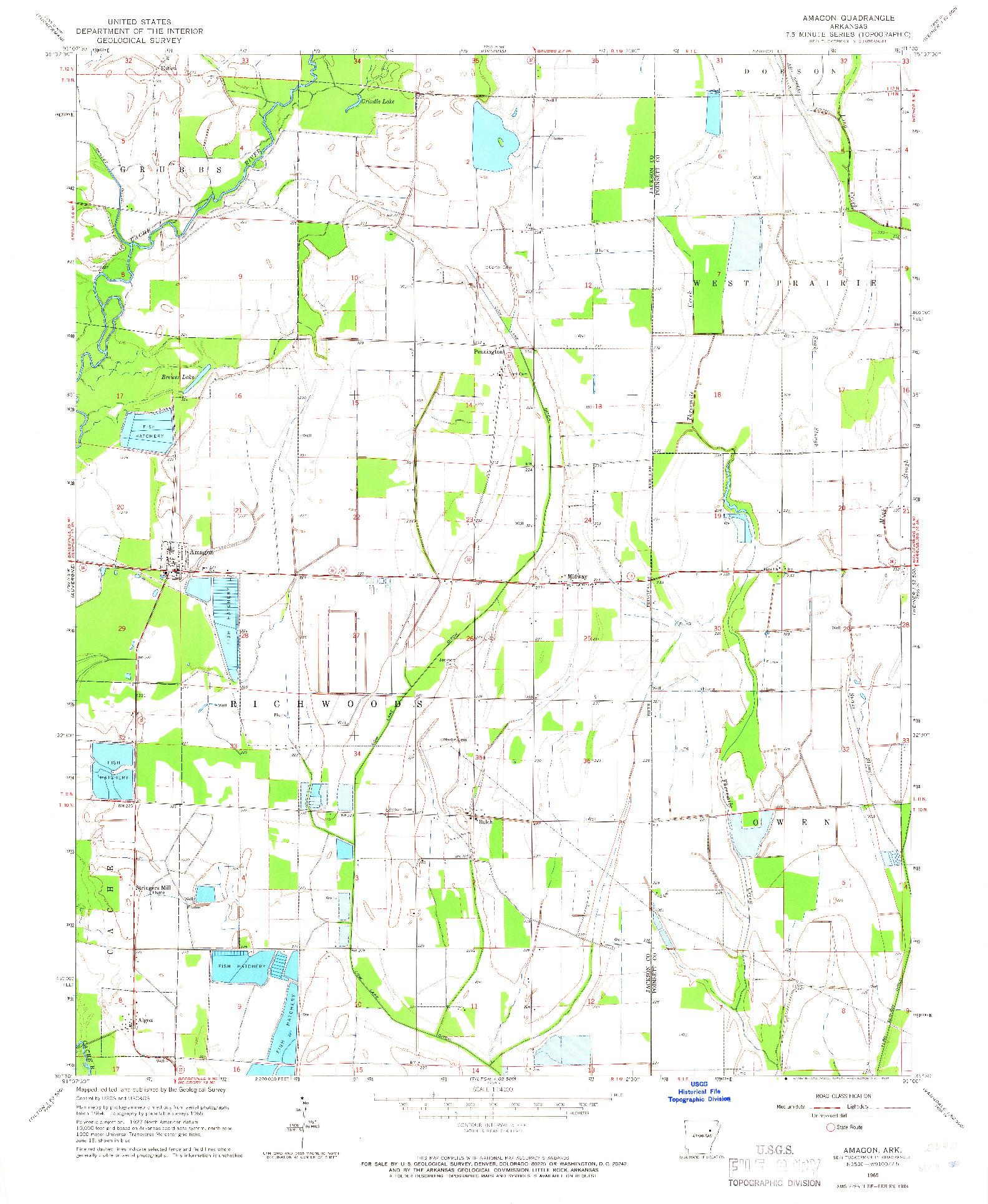 USGS 1:24000-SCALE QUADRANGLE FOR AMAGON, AR 1965