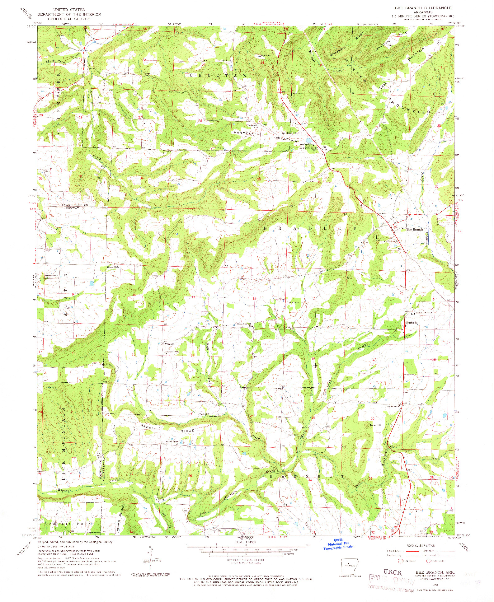 USGS 1:24000-SCALE QUADRANGLE FOR BEE BRANCH, AR 1961